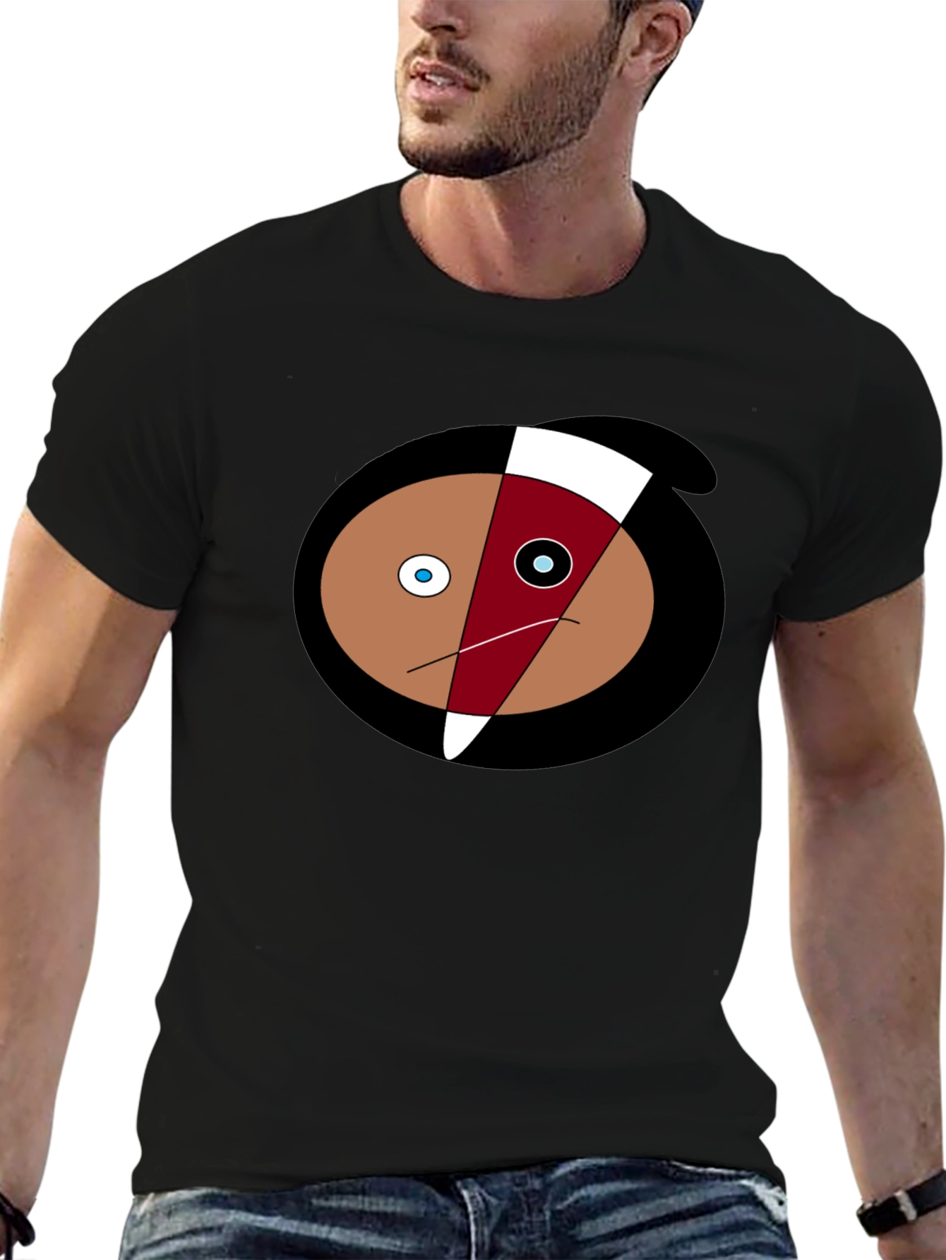 Abstract Face Graphic Tee - Black Cotton