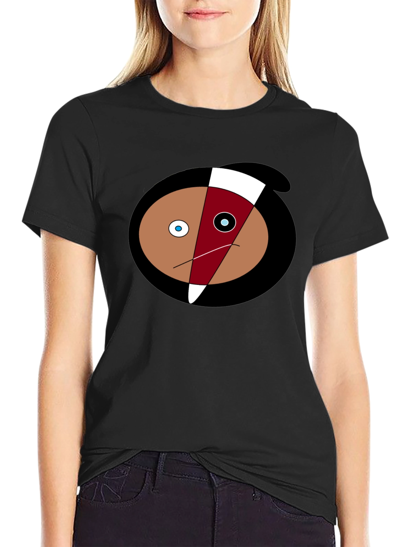 Abstract Face Graphic Tee - Black Cotton