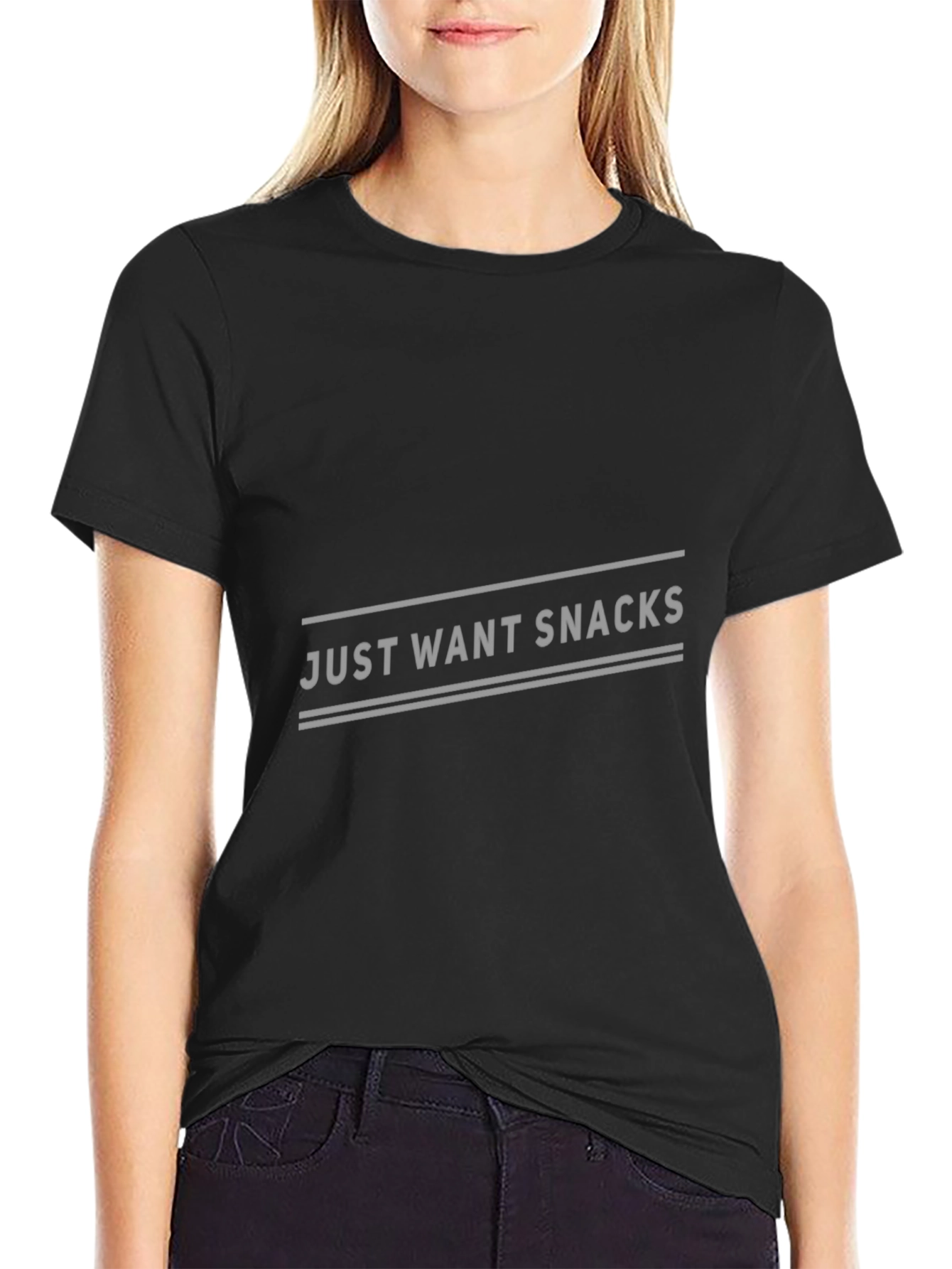 Just Want Snacks Black T-Shirt Casual Wear