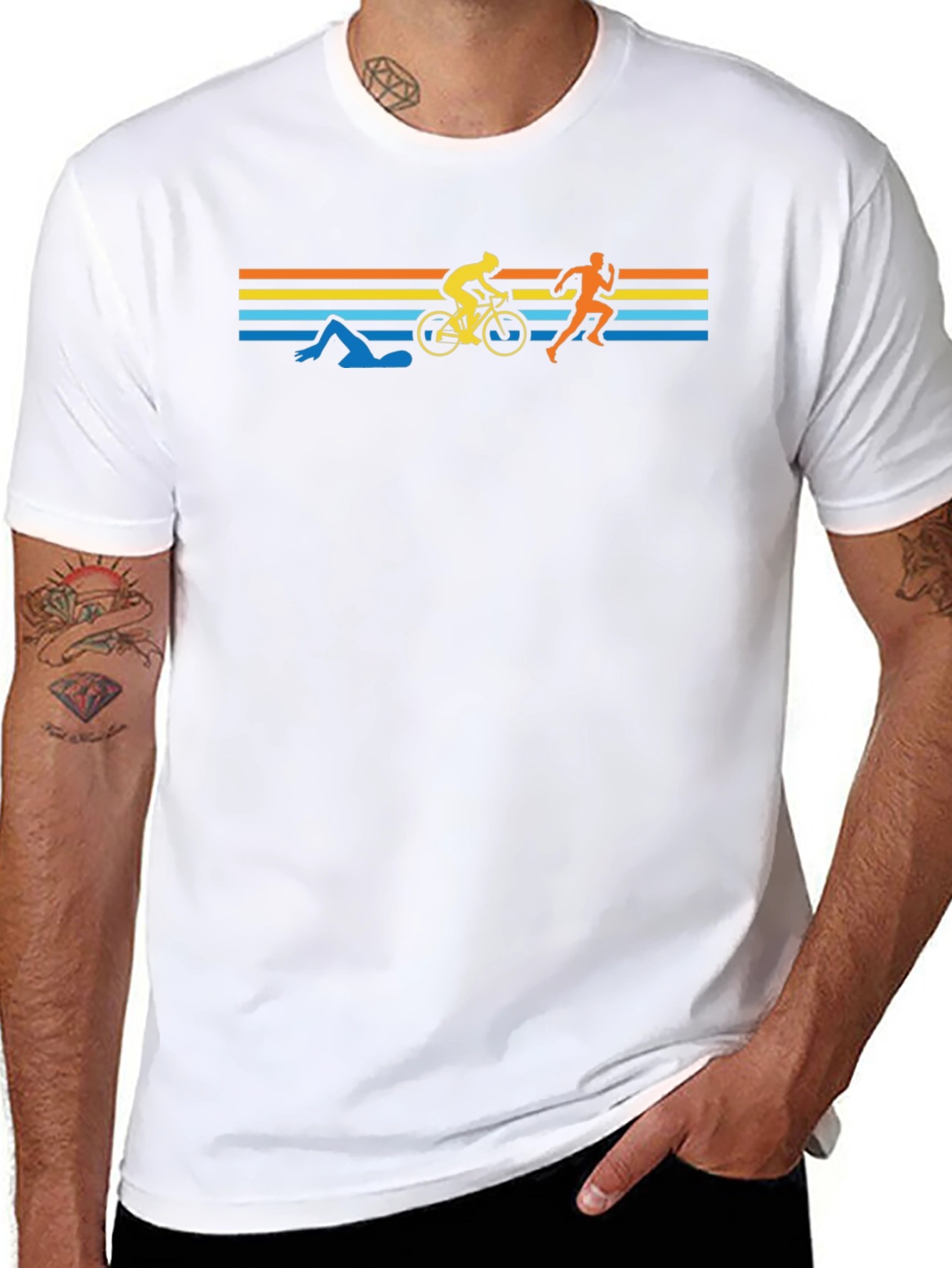 Triathlon Silhouette Graphic Tee - Black Cotton Shirt