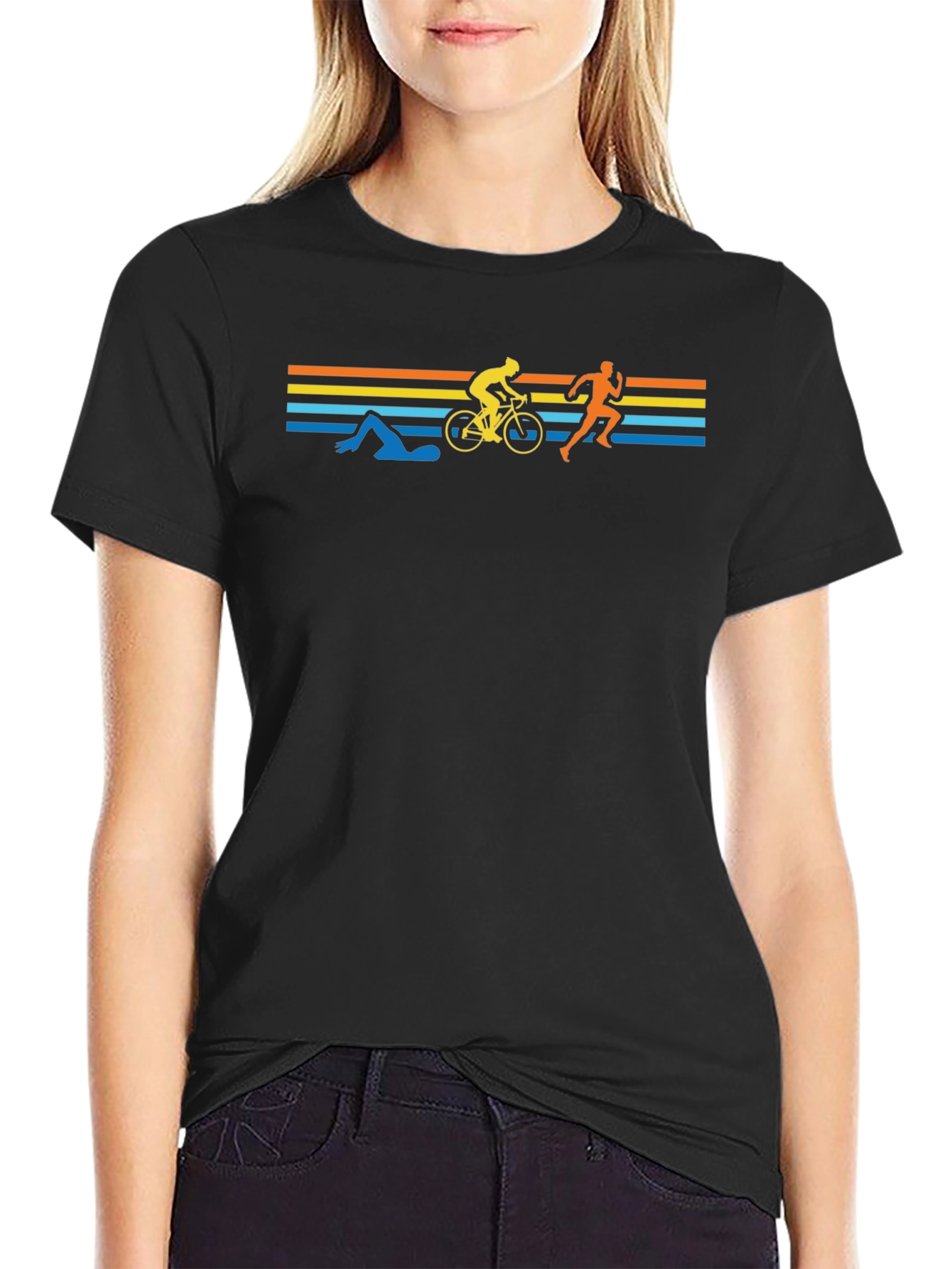Triathlon Silhouette Graphic Tee - Black Cotton Shirt