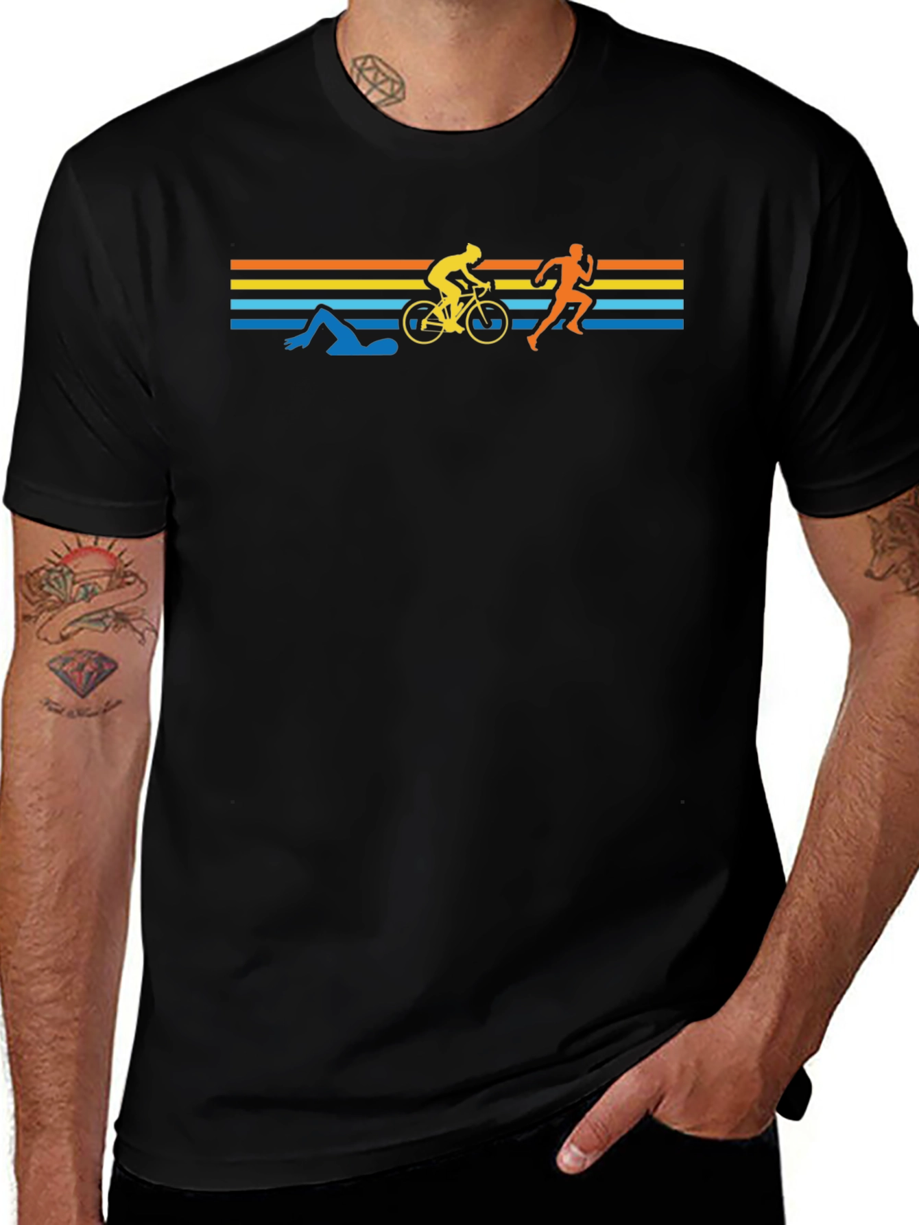 Triathlon Silhouette Graphic Tee - Black Cotton Shirt