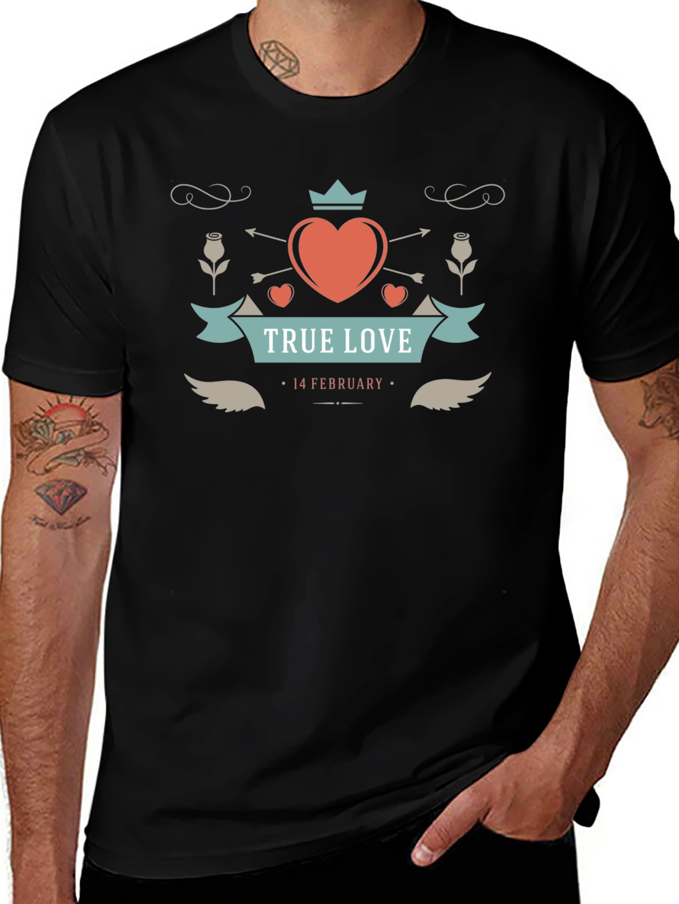 True Love Valentines Day Black Graphic Tee
