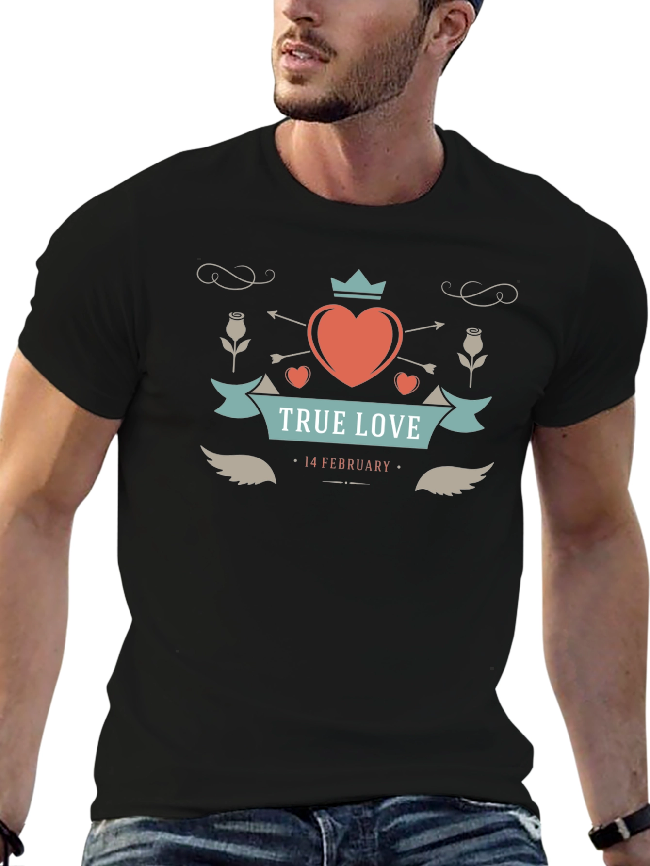 True Love Valentines Day Black Graphic Tee