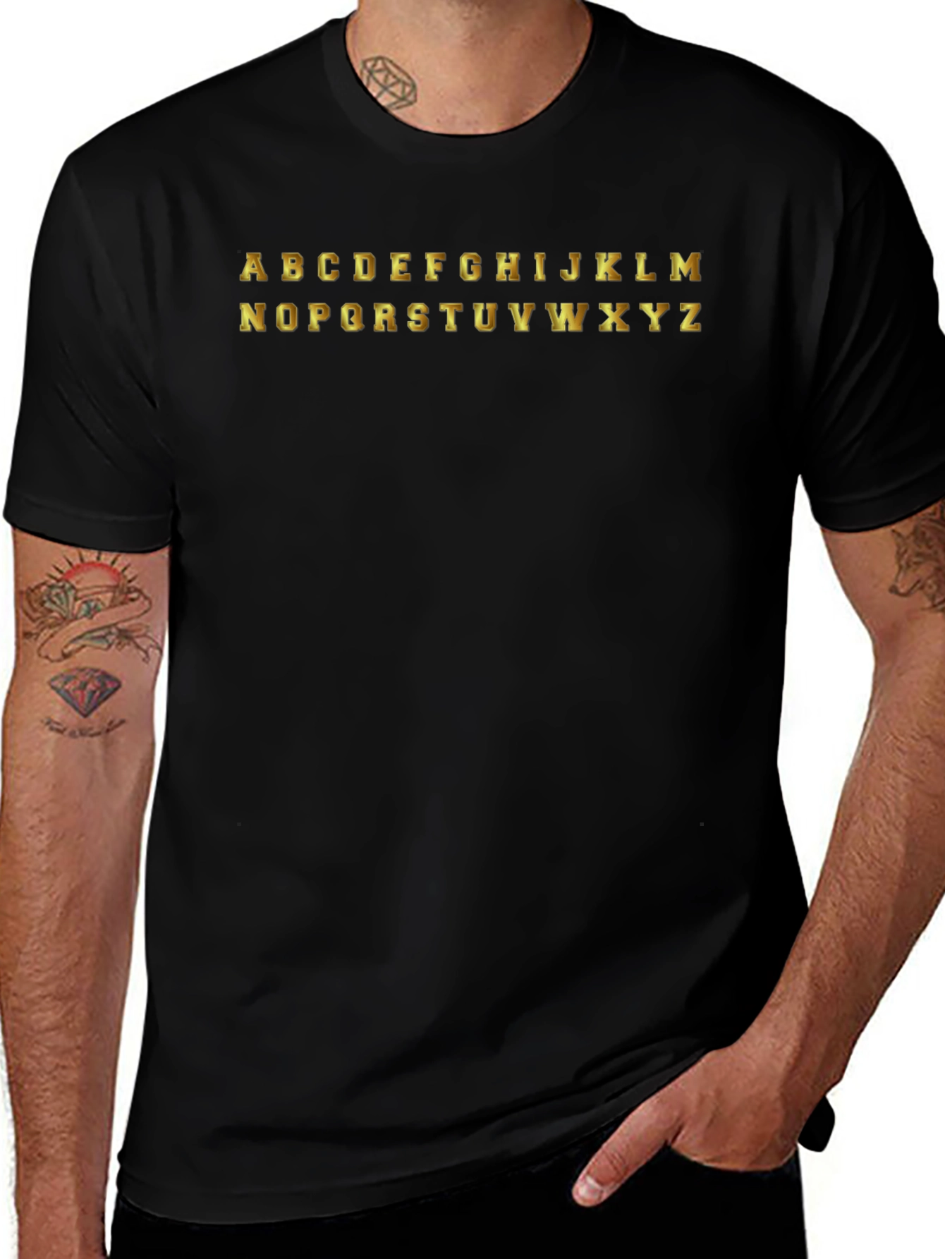 Alphabet Graphic Tee - Black Cotton T-Shirt