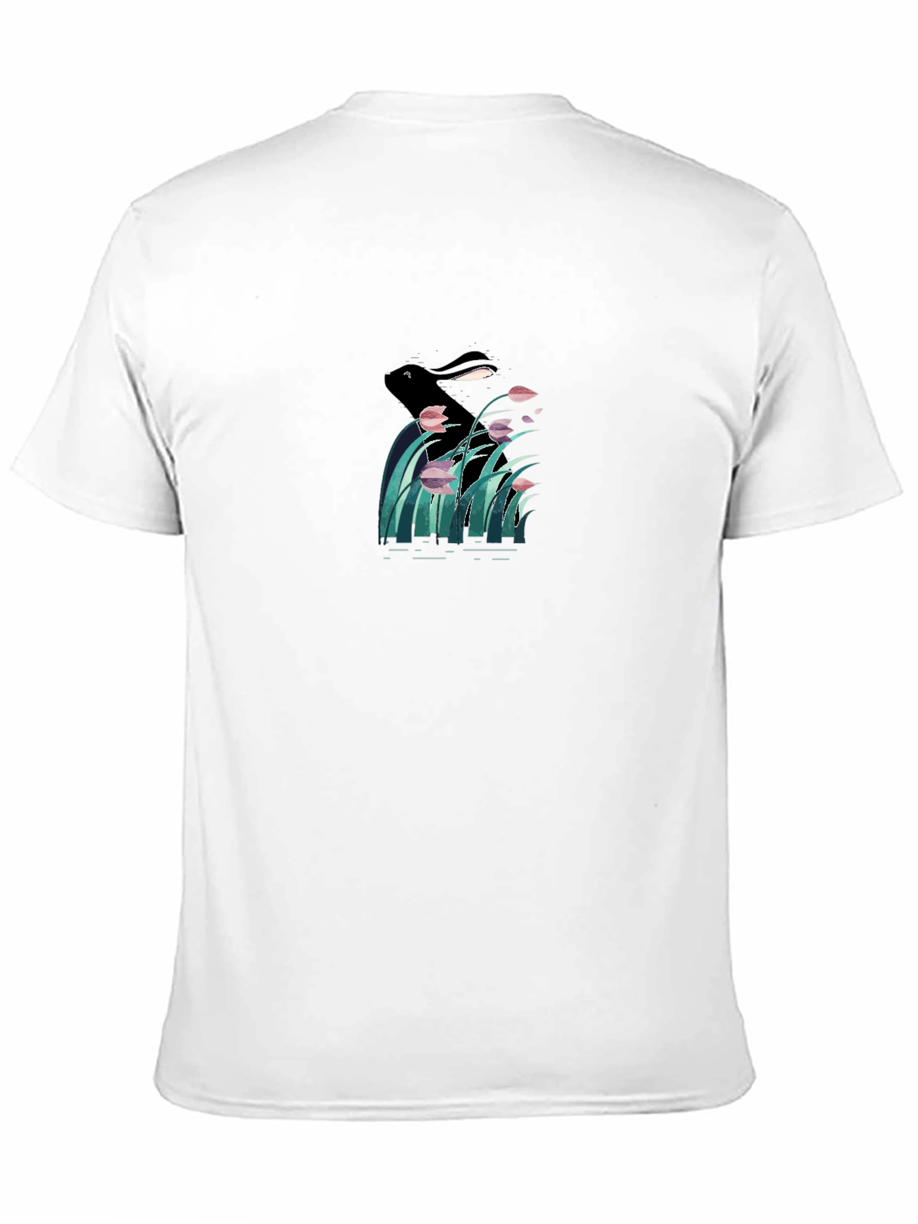 Black Graphic T-Shirt - Rabbit in Reed Design