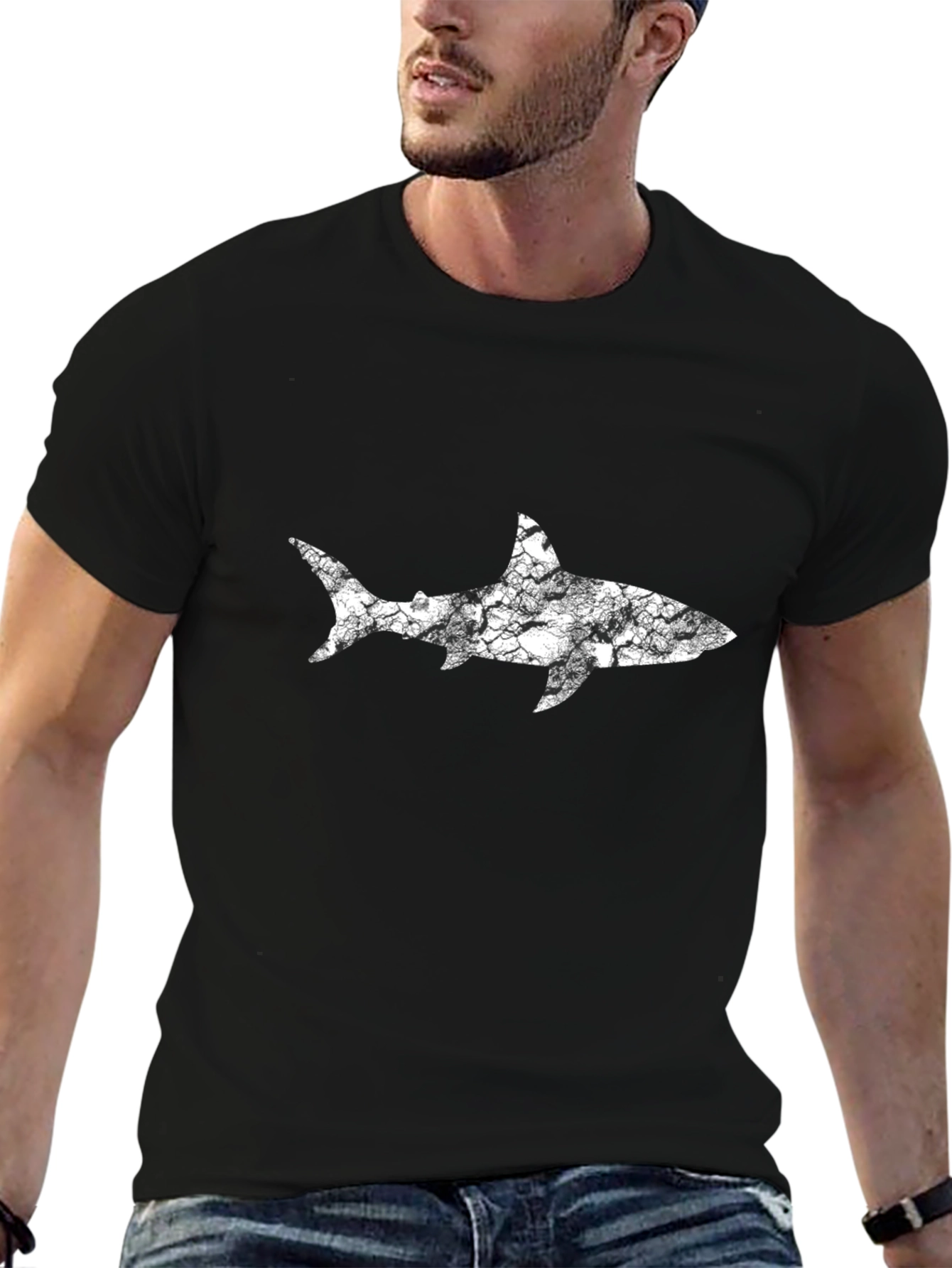 Mens Shark Graphic T-Shirt - Distressed Style