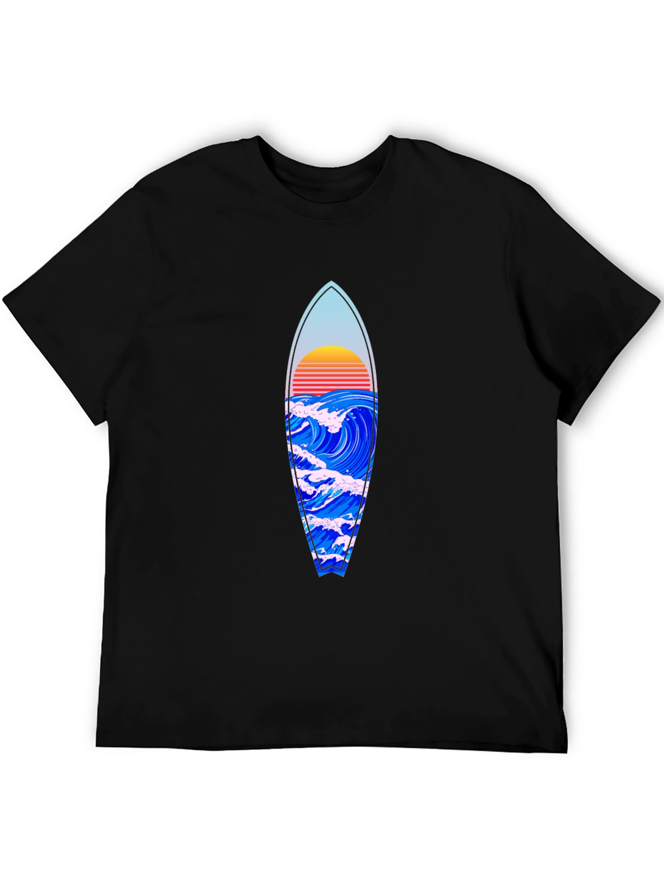 Surfboard Wave Graphic Tee - Black