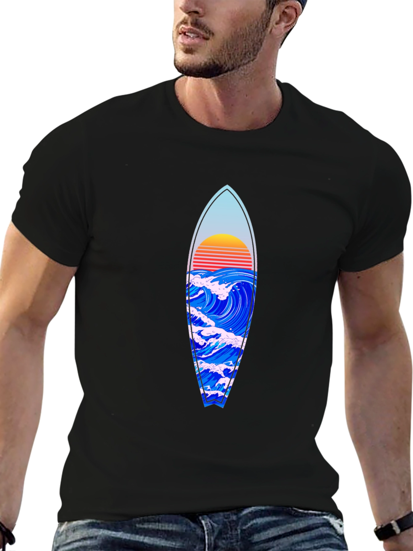 Surfboard Wave Graphic Tee - Black