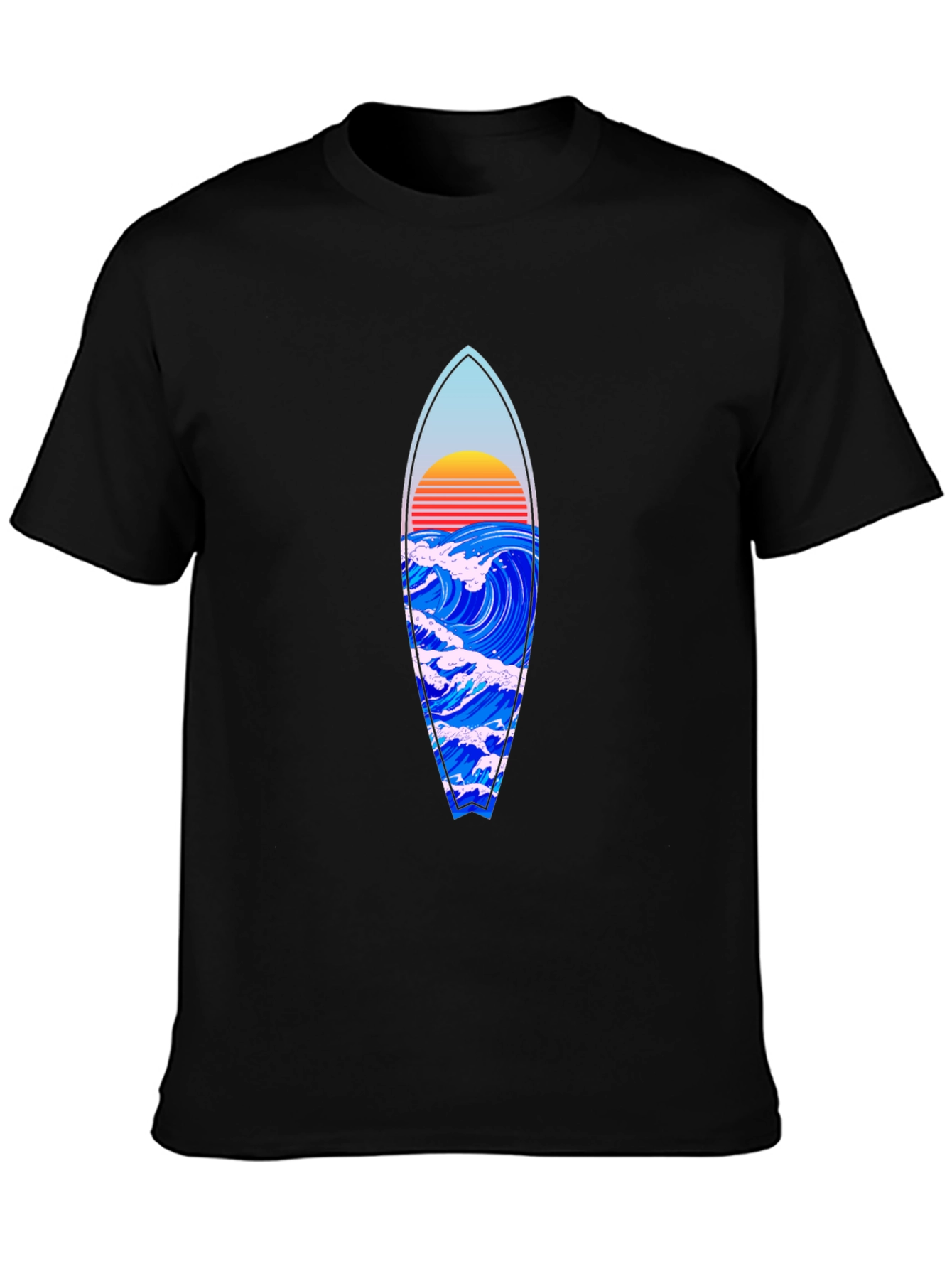 Surfboard Wave Graphic Tee - Black