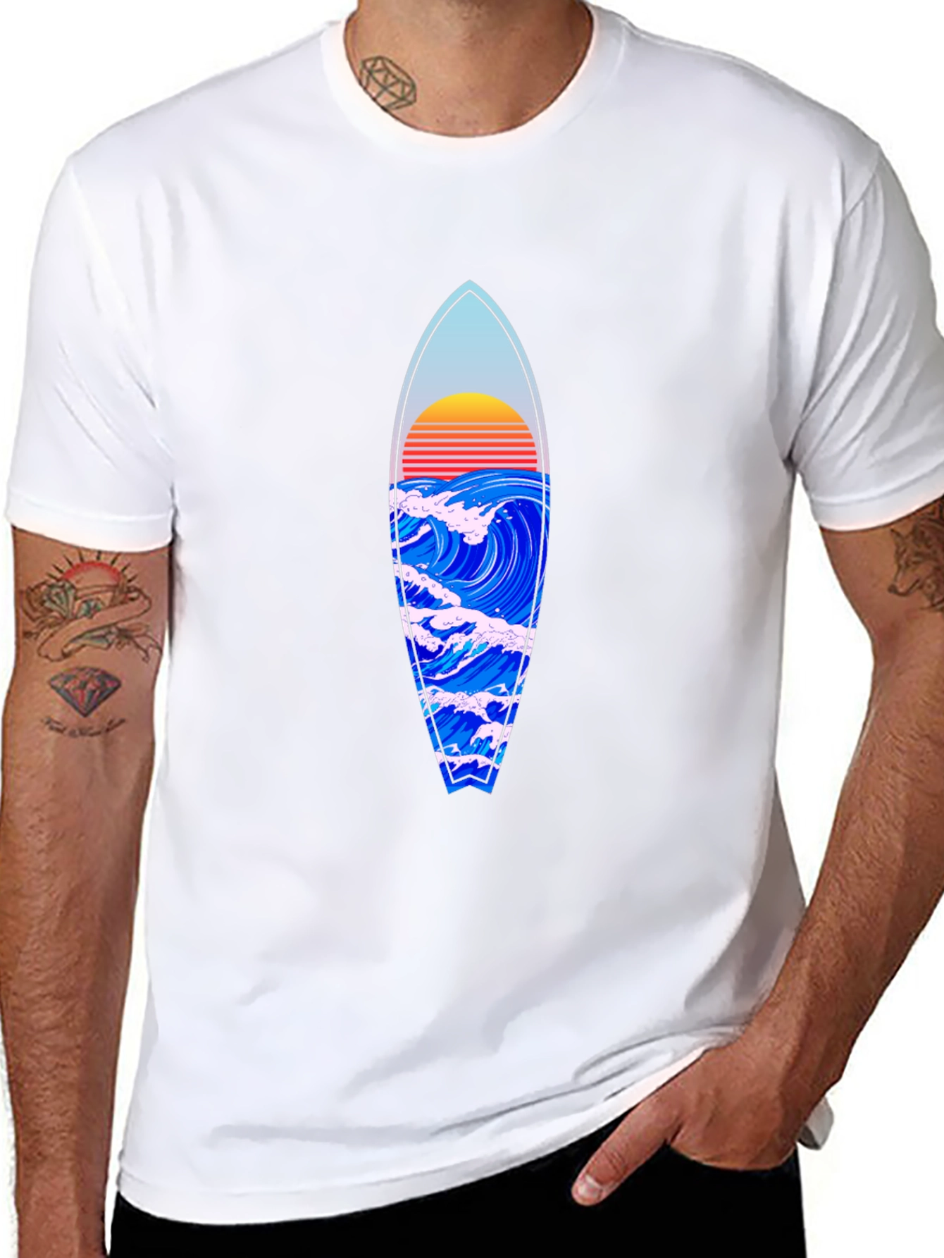 Surfboard Wave Graphic Tee - Black
