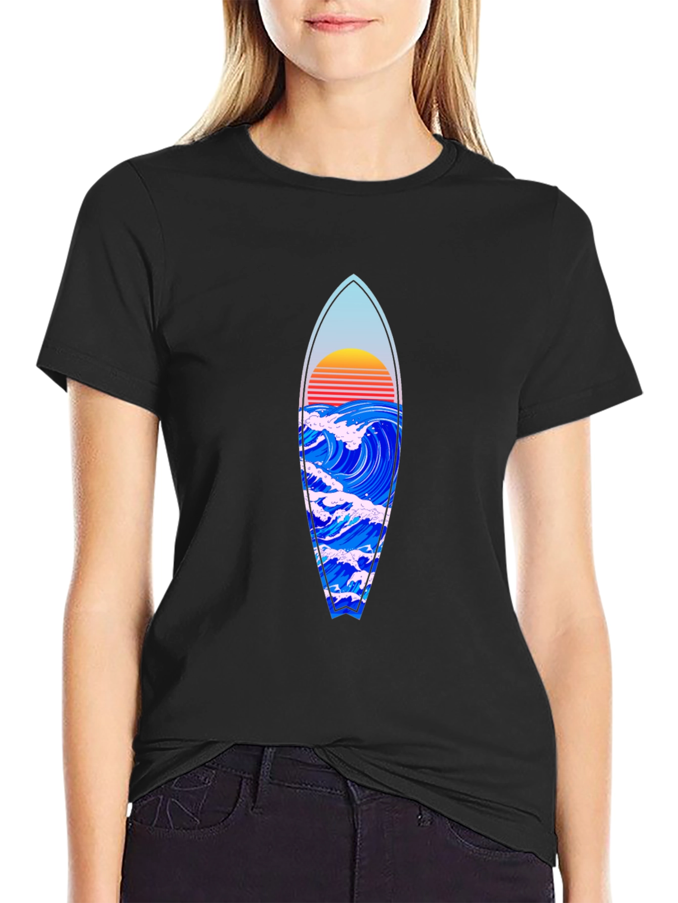 Surfboard Wave Graphic Tee - Black