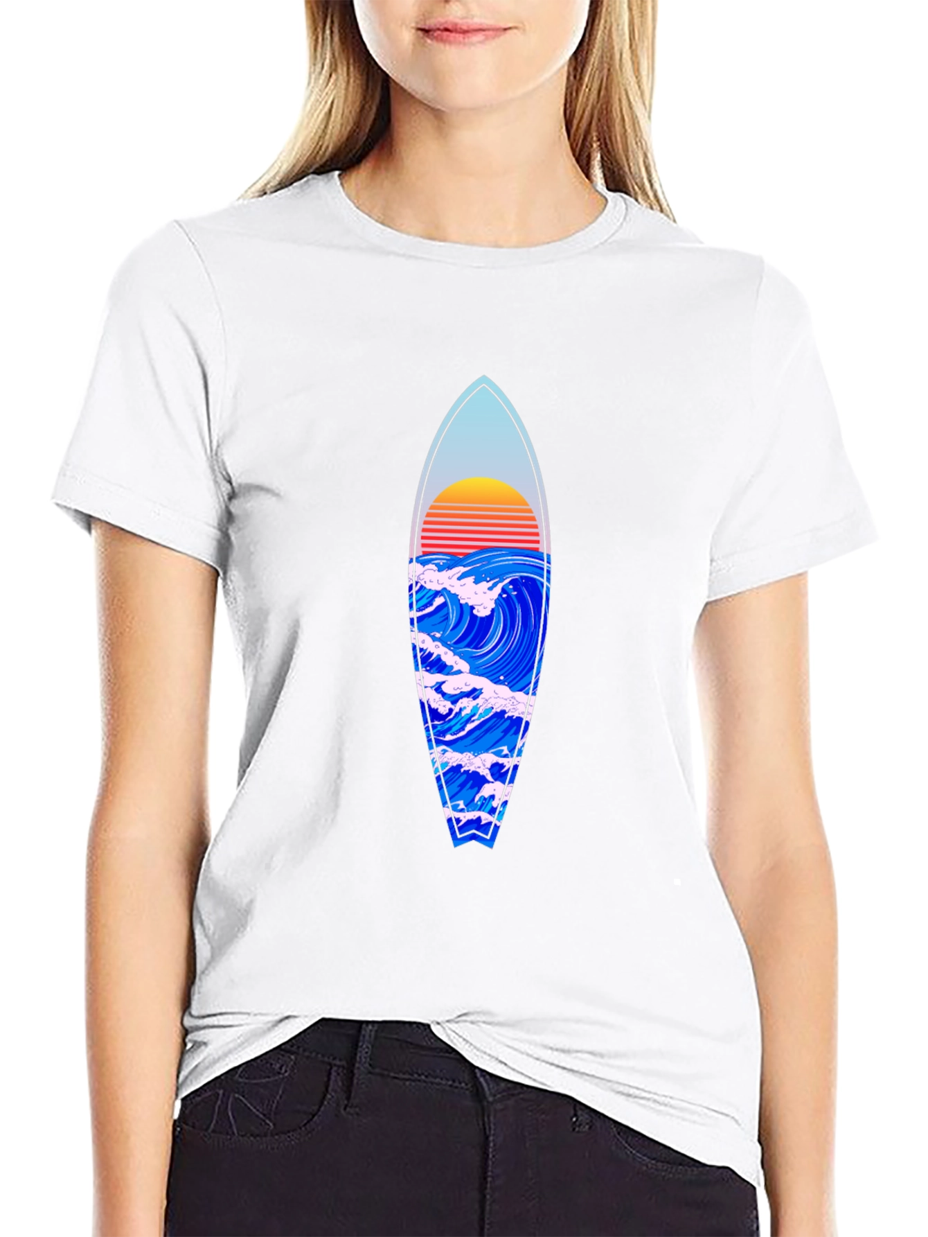 Surfboard Wave Graphic Tee - Black