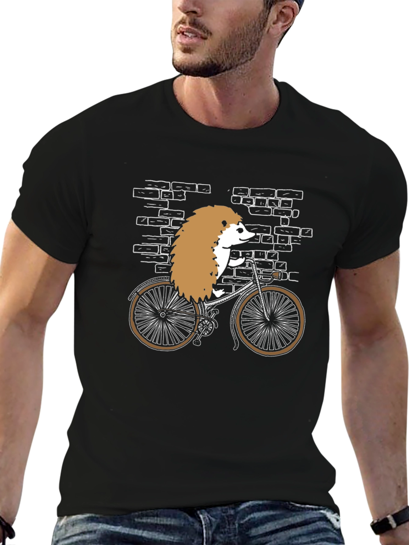 Hedgehog Riding Bicycle Graphic T-Shirt