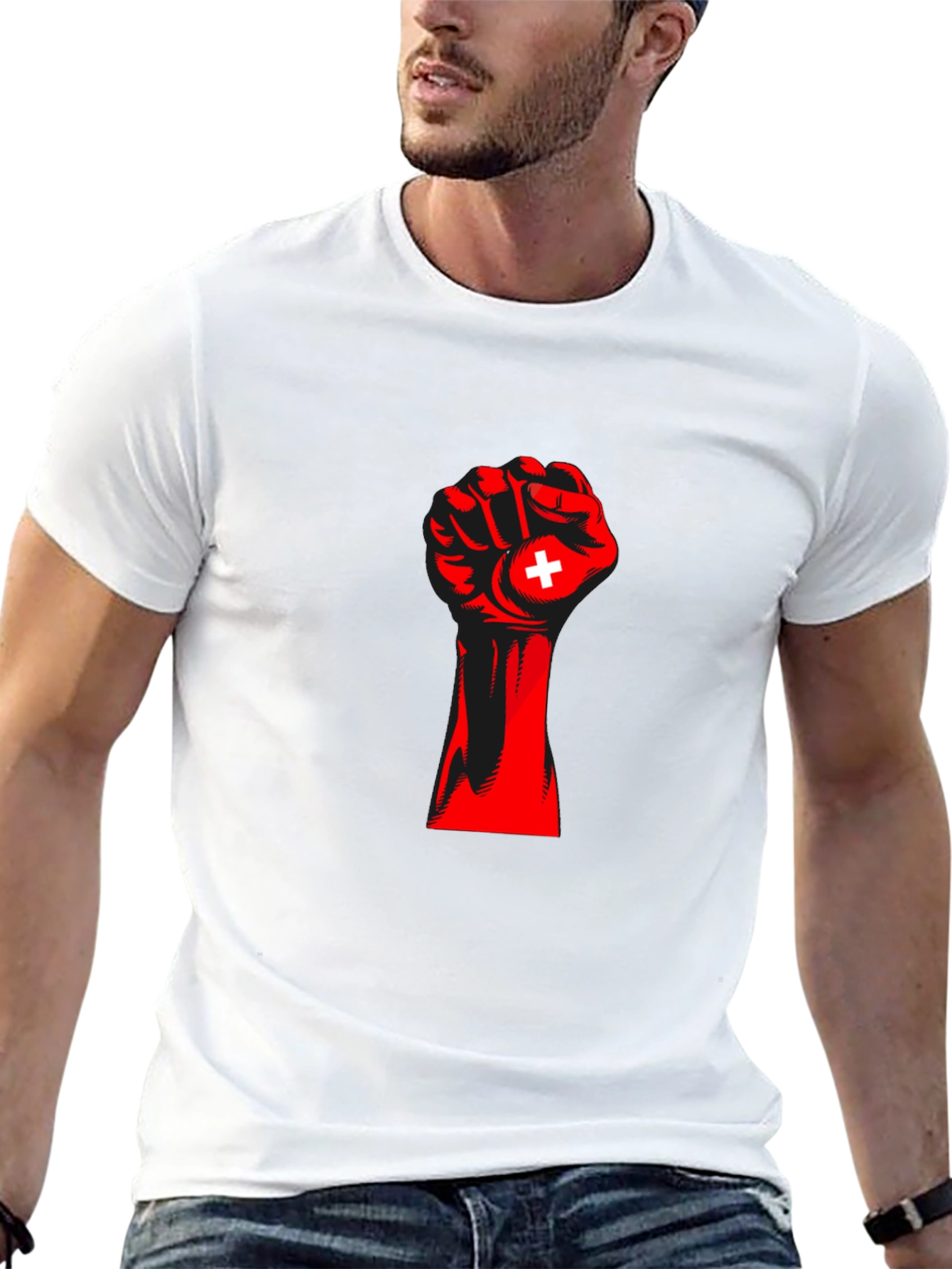 Red Fist Switzerland Flag Graphic Tee