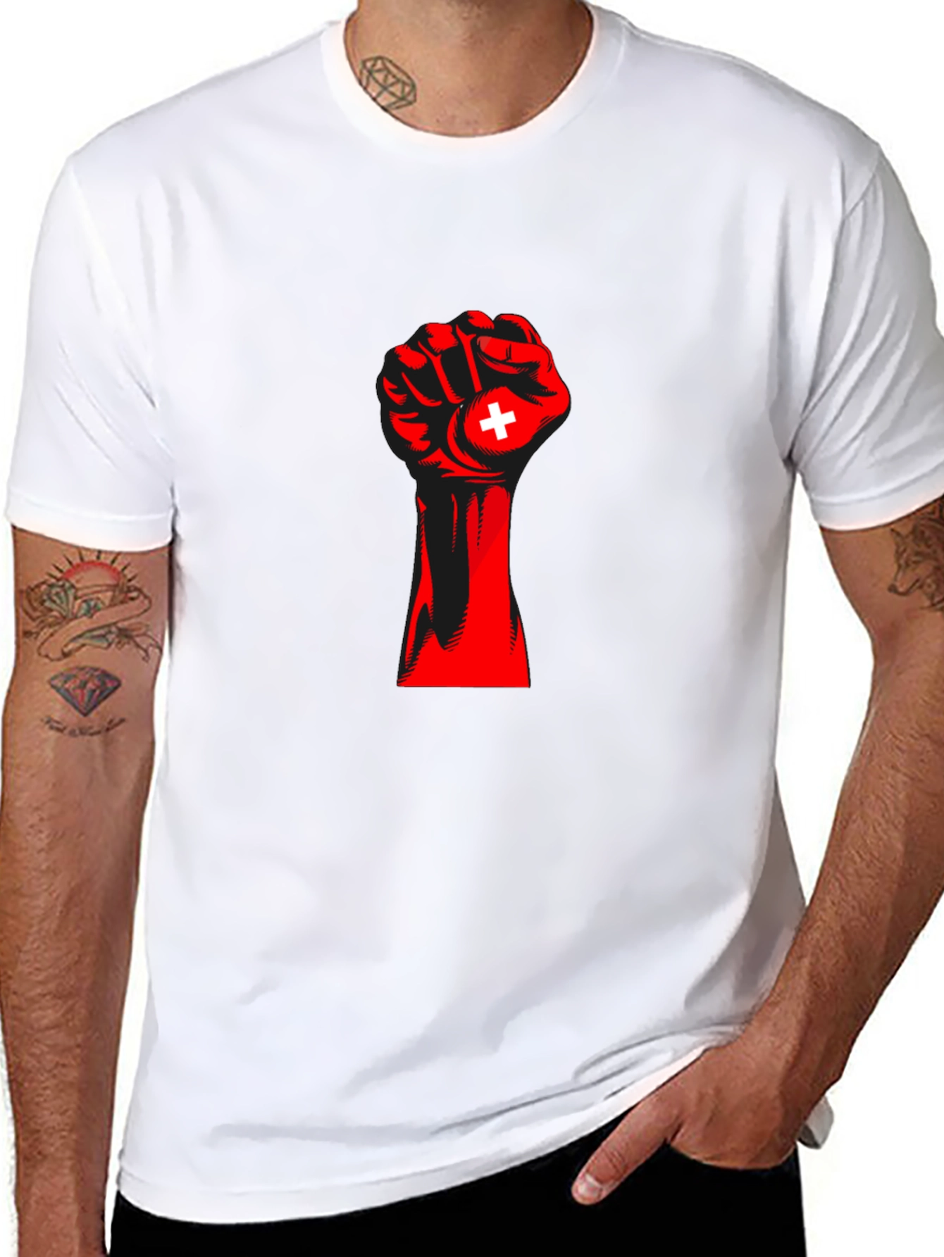 Red Fist Switzerland Flag Graphic Tee