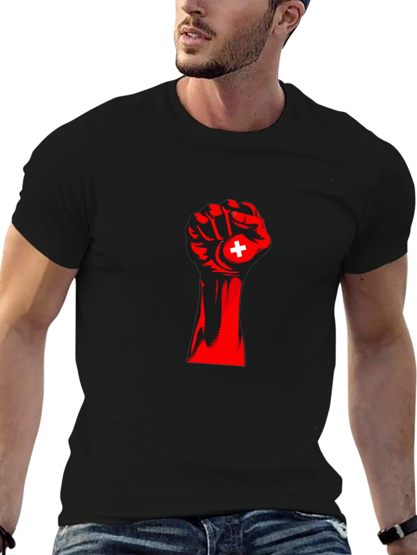 Red Fist Switzerland Flag Graphic Tee