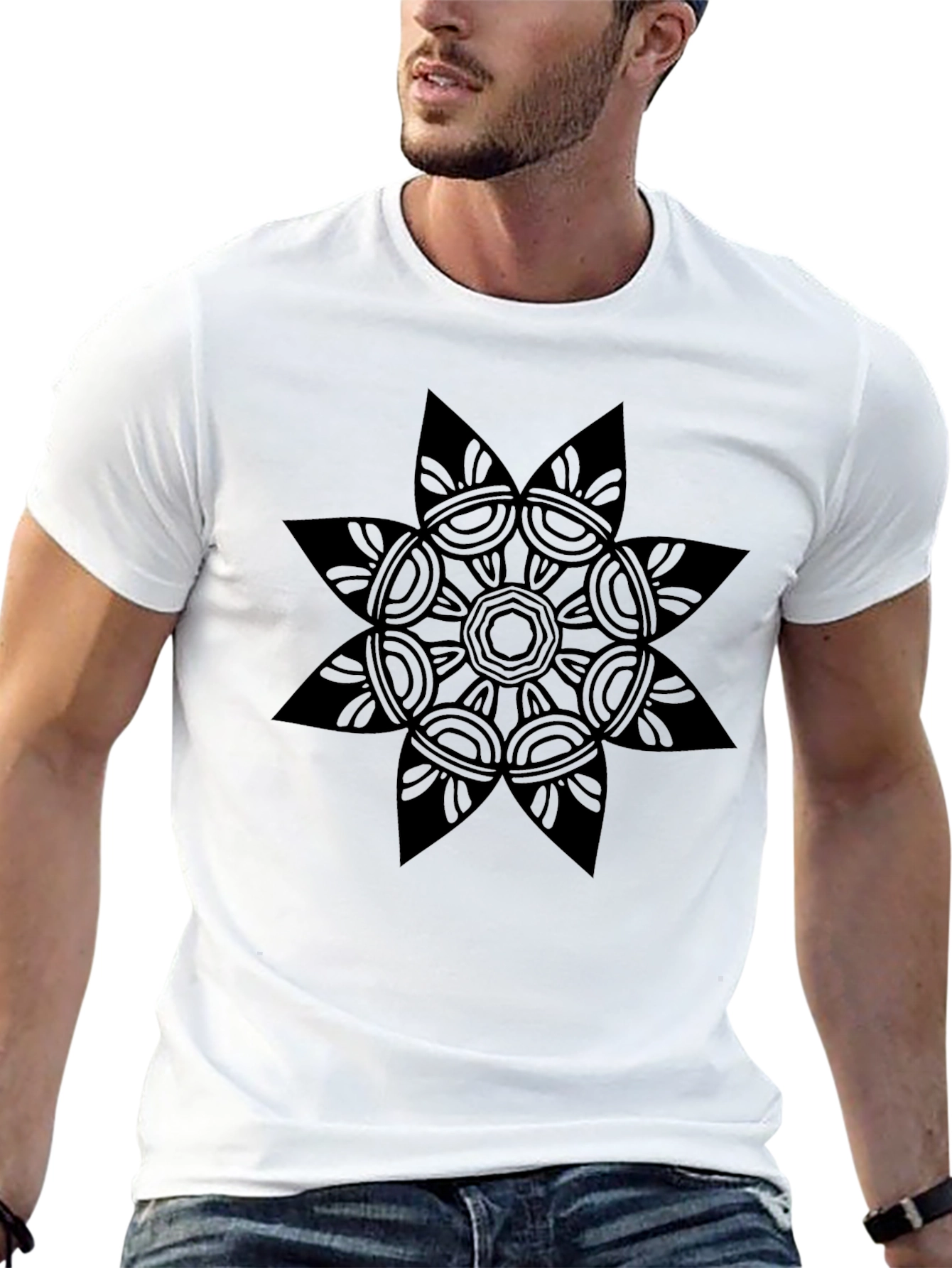 Geometric Mandala Graphic Black T-Shirt