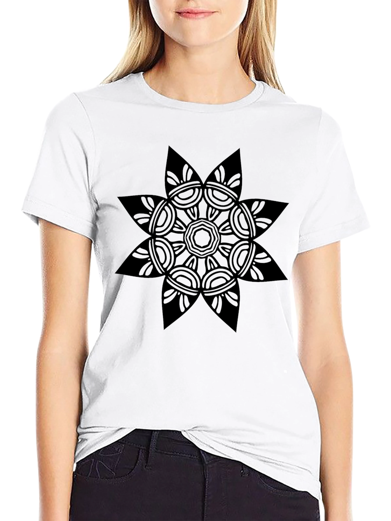 Geometric Mandala Graphic Black T-Shirt