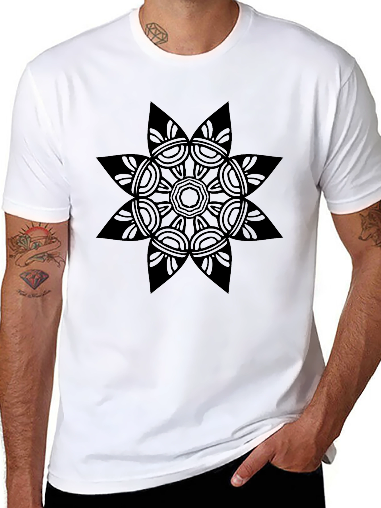Geometric Mandala Graphic Black T-Shirt