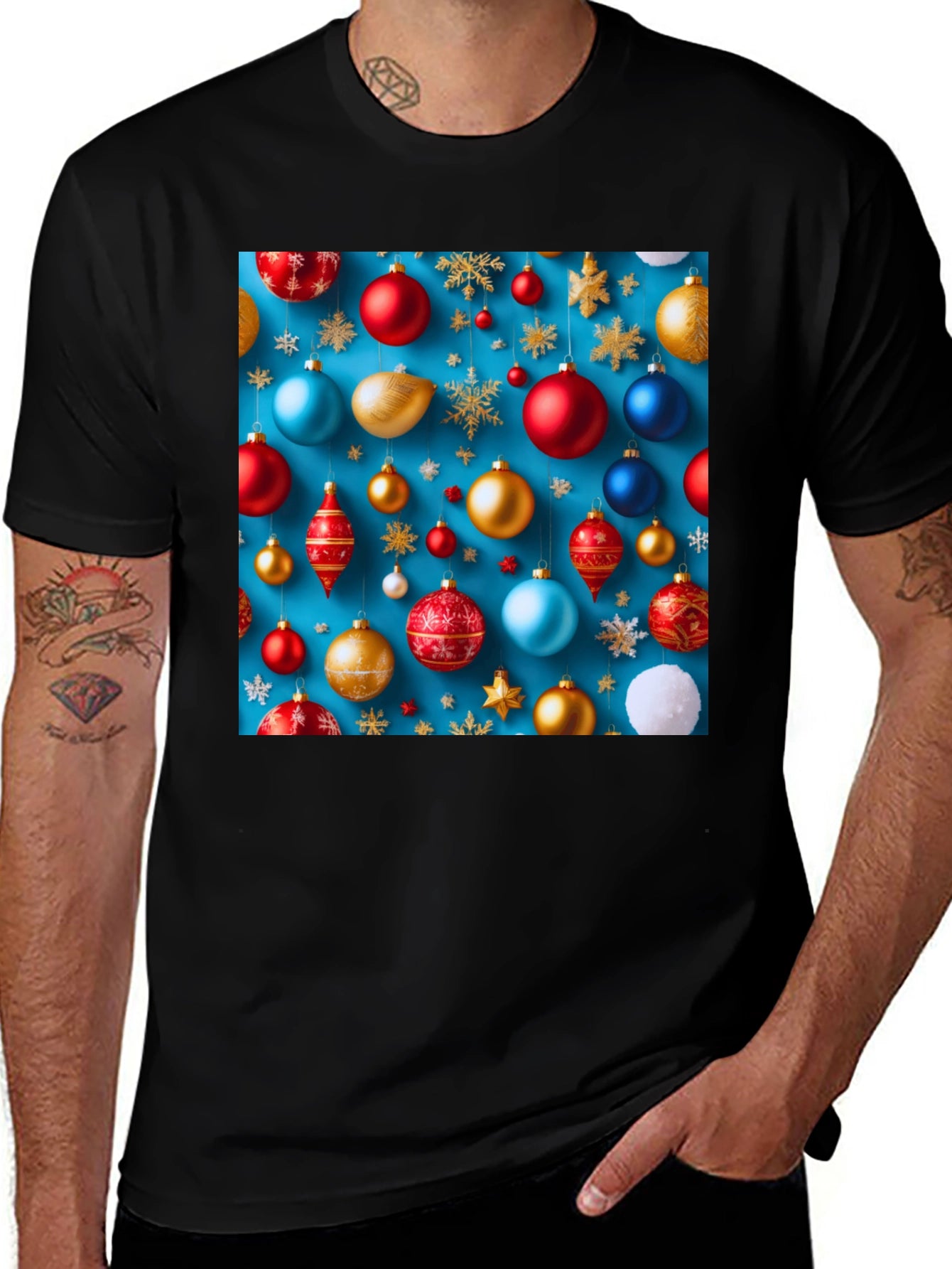Festive Christmas Ornament Pattern T-Shirt