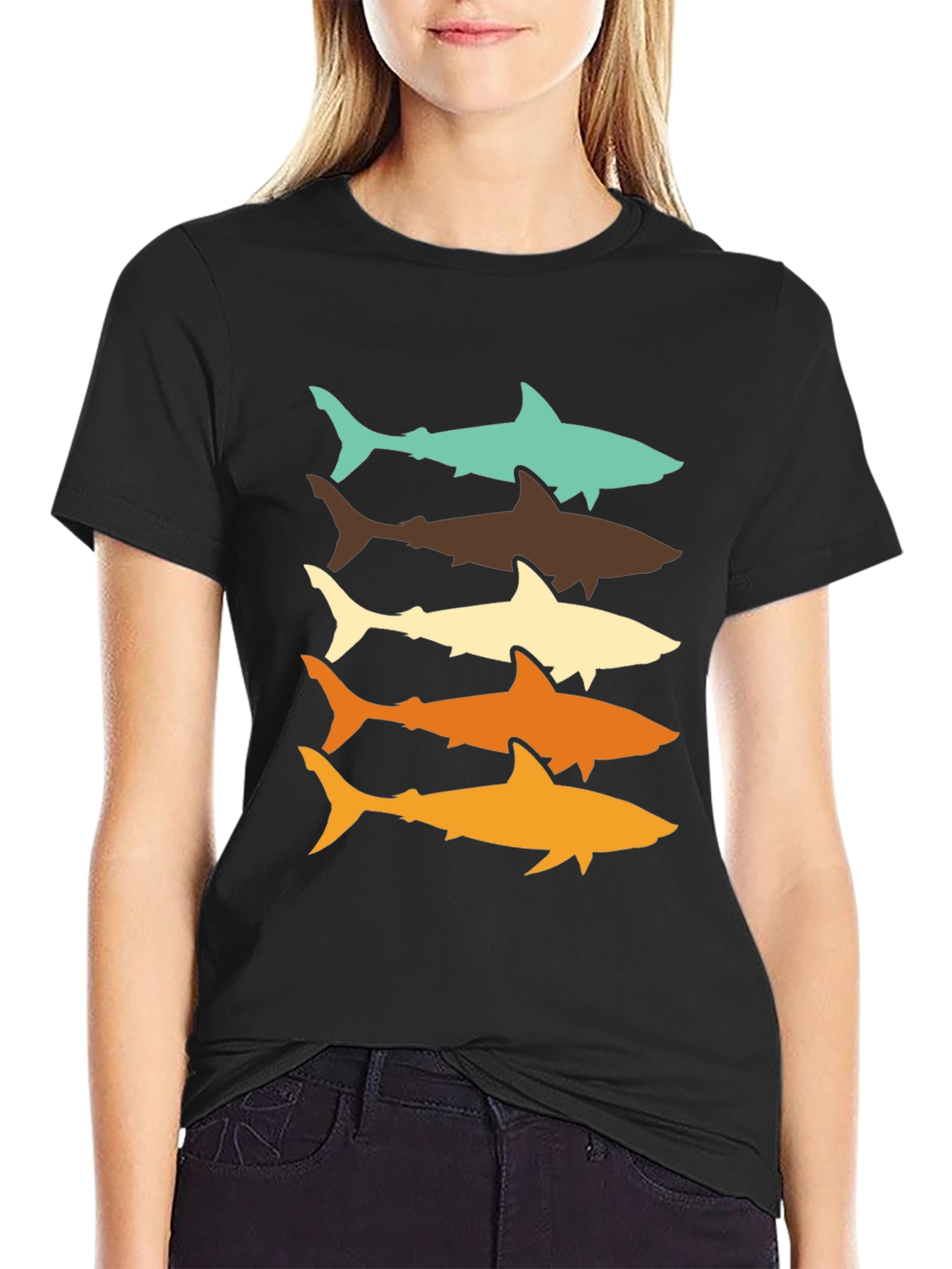 Retro Shark Stack T-Shirt - Cool Ocean Life Tee