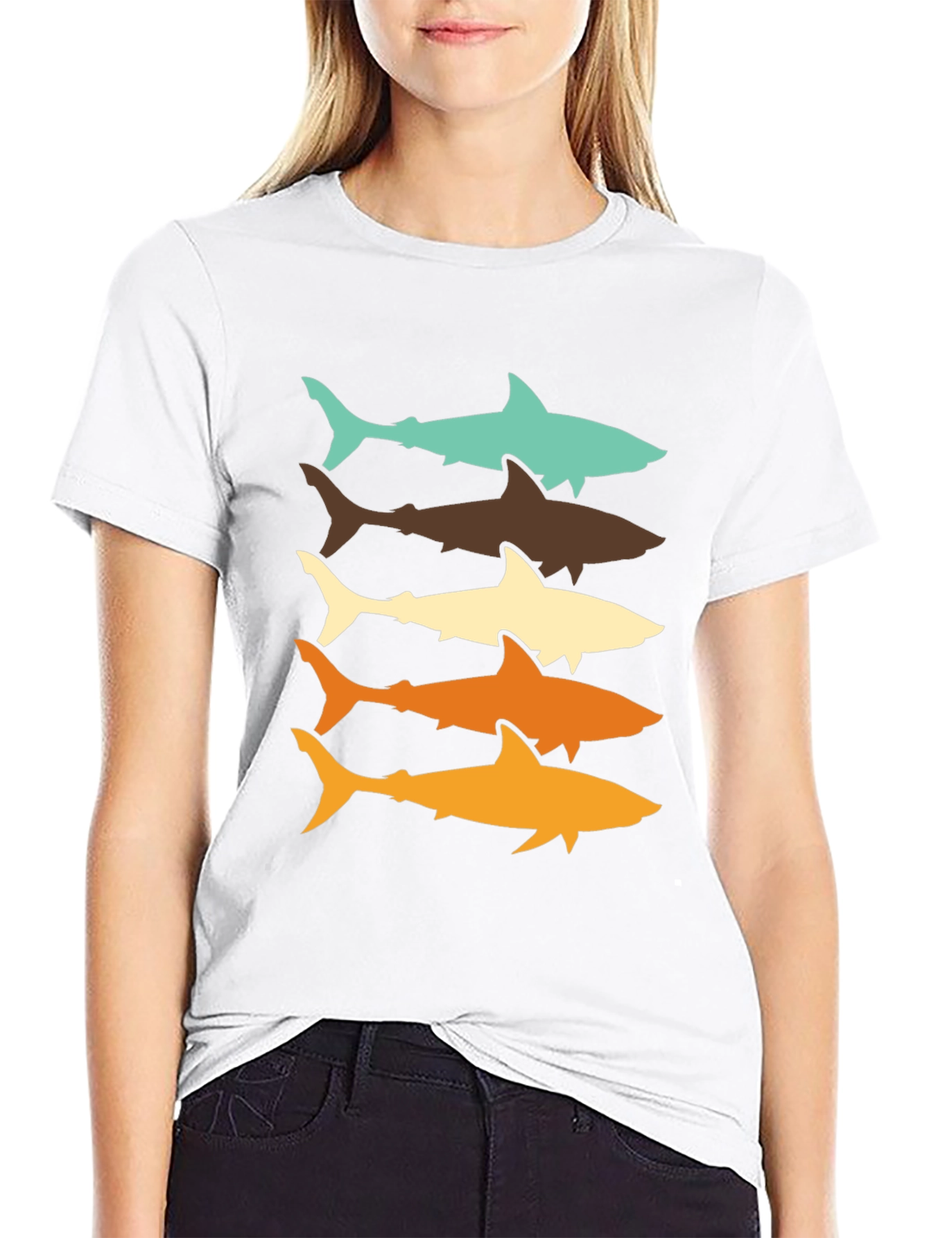 Retro Shark Stack T-Shirt - Cool Ocean Life Tee