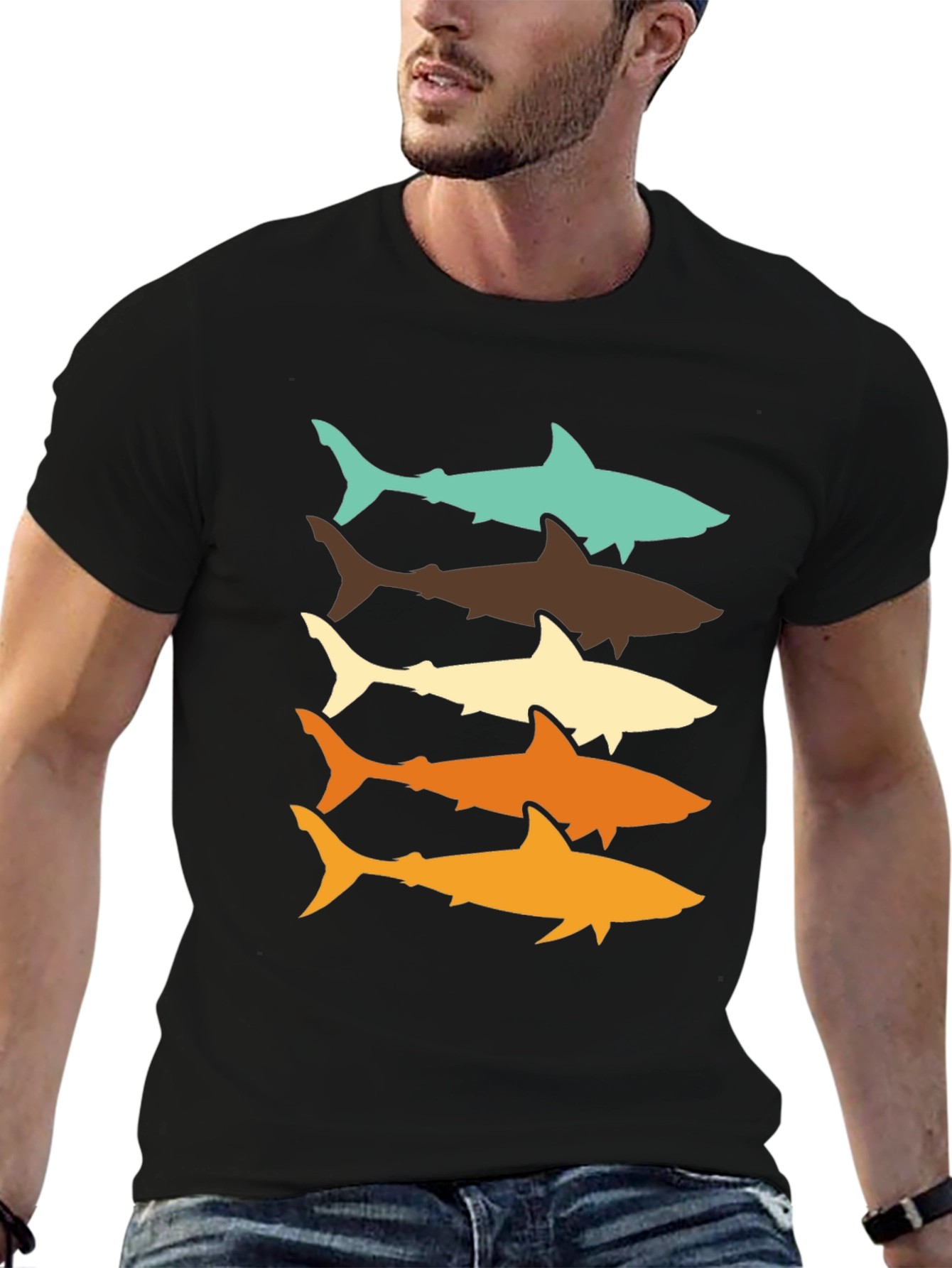 Retro Shark Stack T-Shirt - Cool Ocean Life Tee