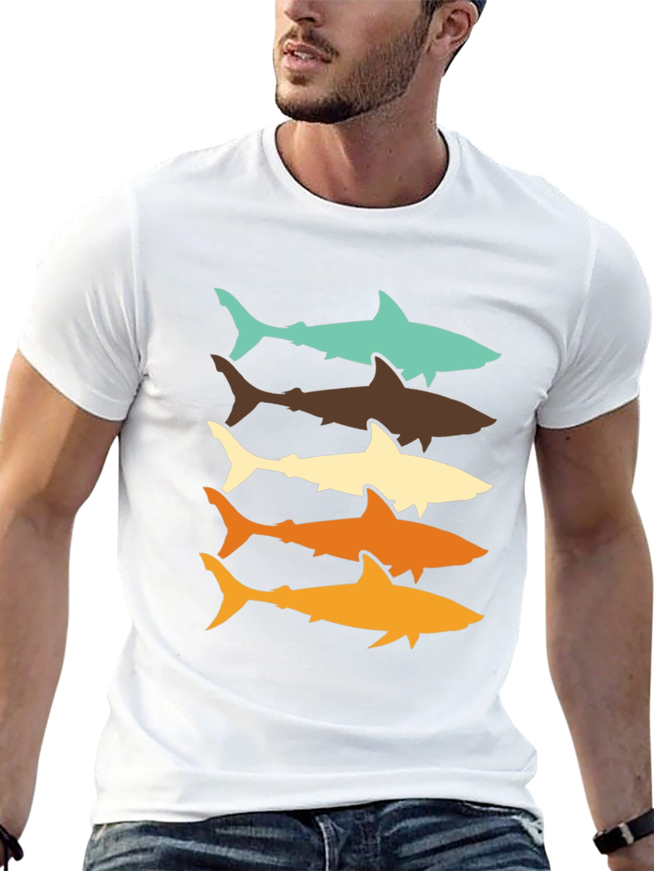 Retro Shark Stack T-Shirt - Cool Ocean Life Tee