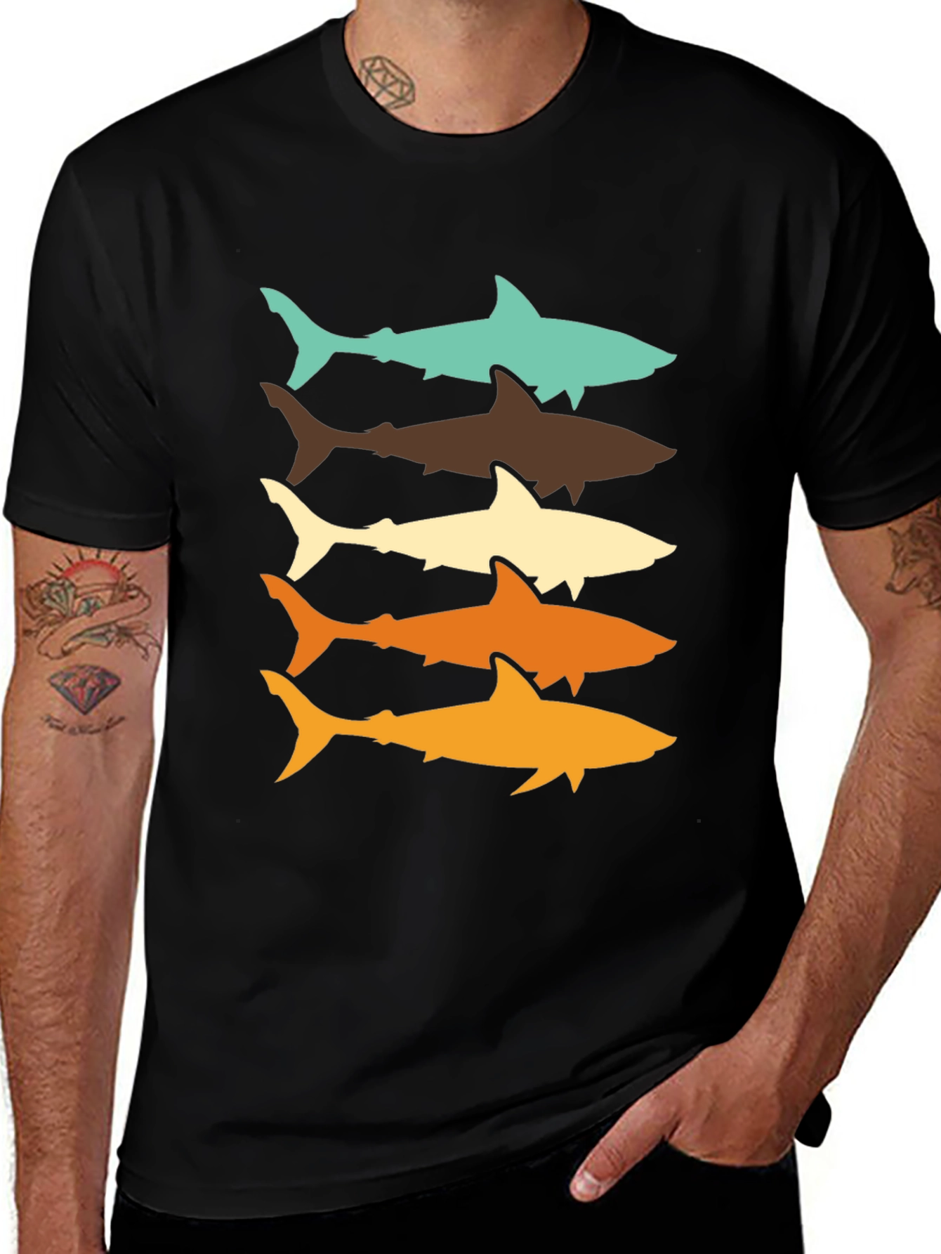 Retro Shark Stack T-Shirt - Cool Ocean Life Tee