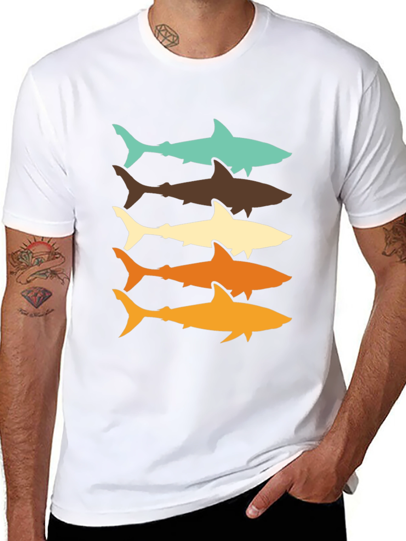 Retro Shark Stack T-Shirt - Cool Ocean Life Tee