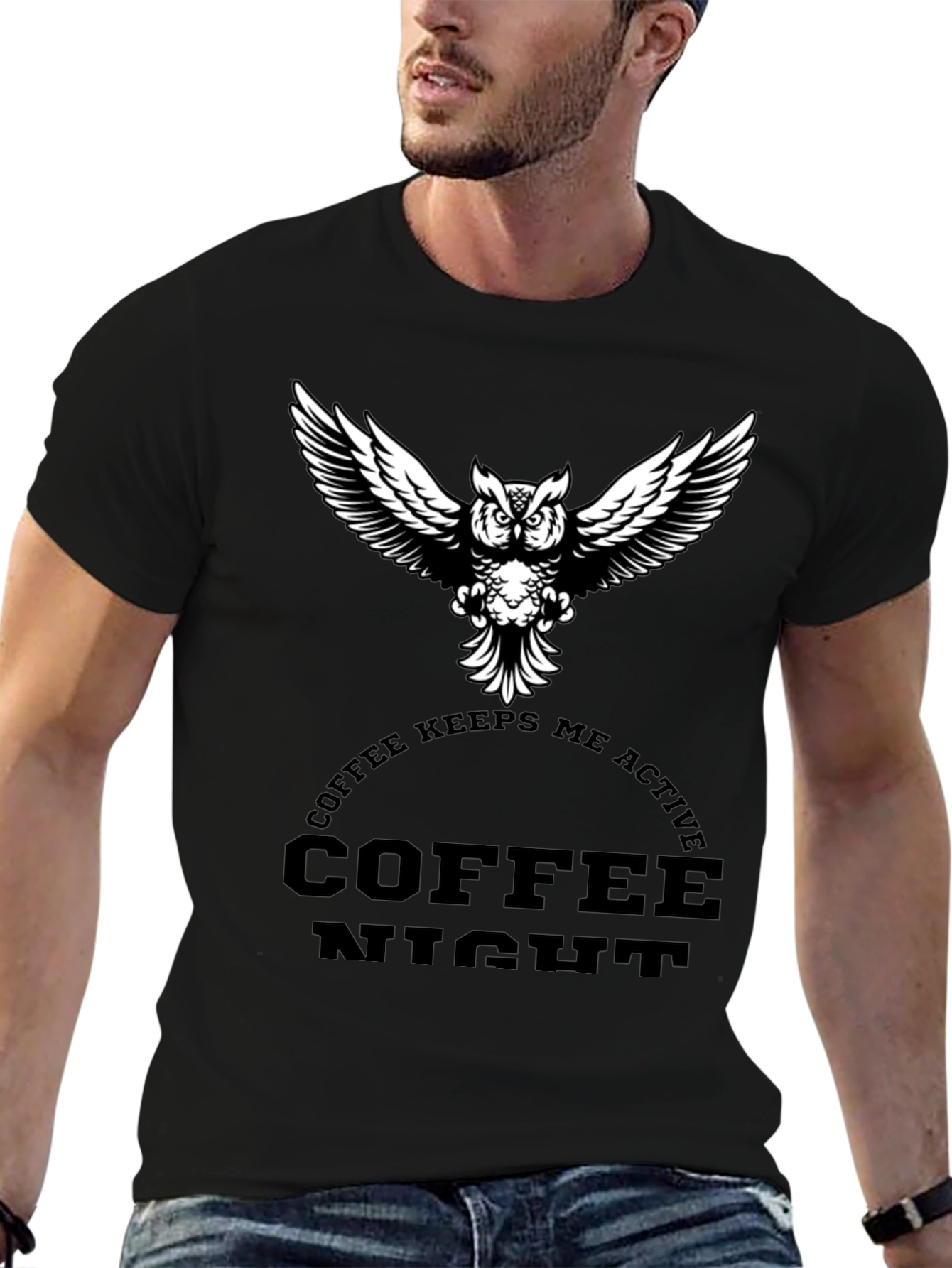 Coffee Night Owl Graphic Tee - Black