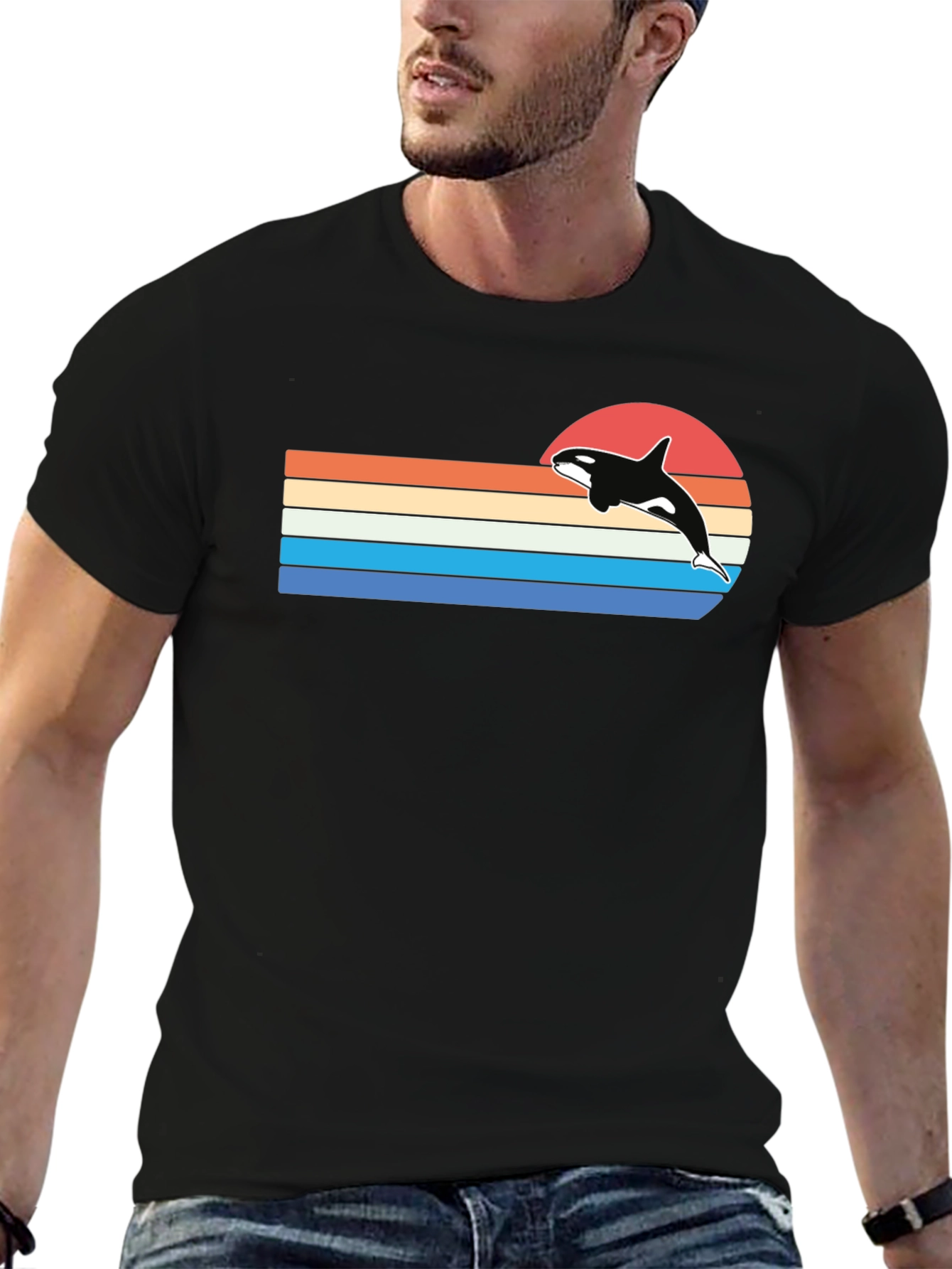 Retro Orca Sunset T-Shirt - Black