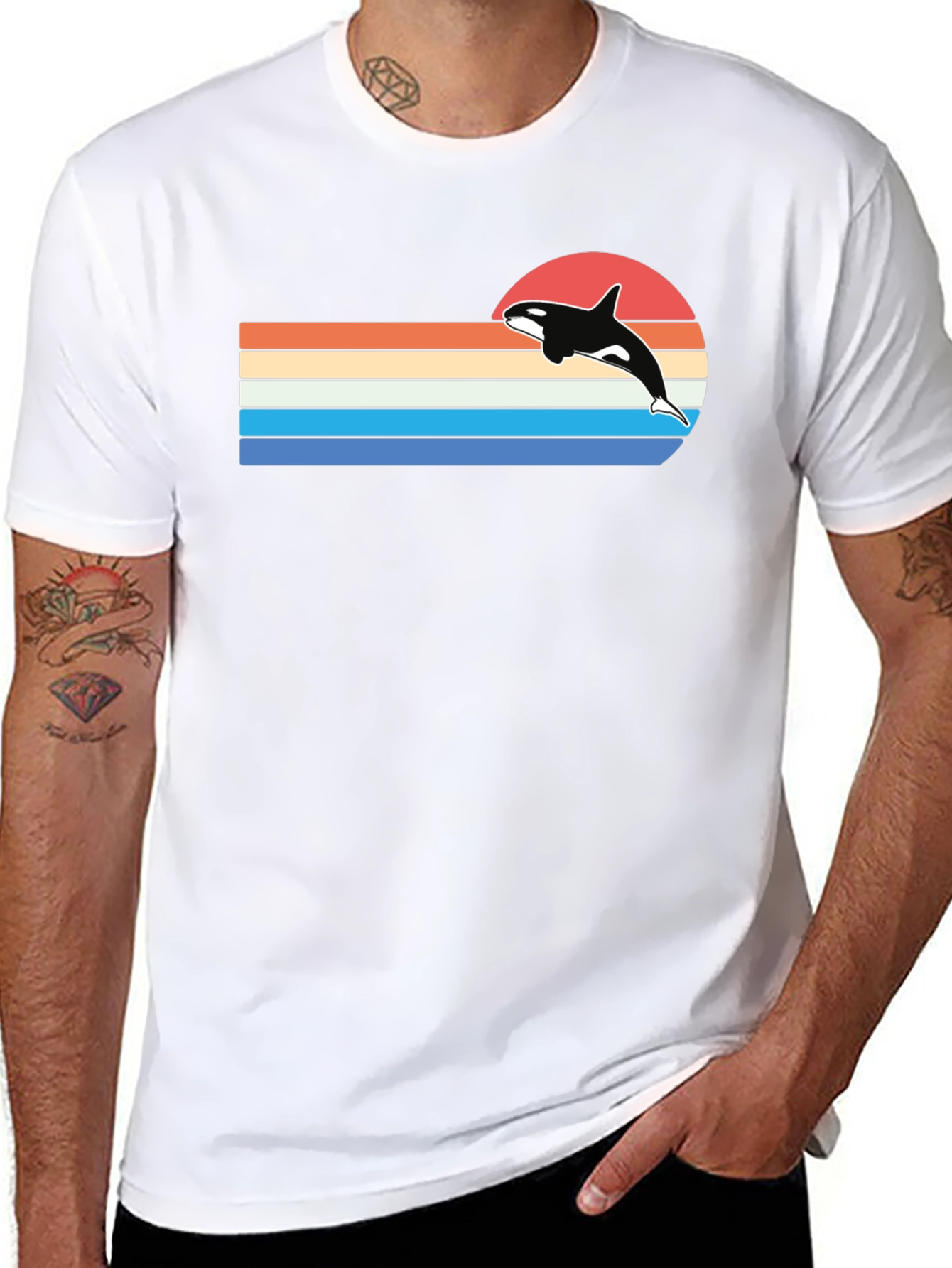 Retro Orca Sunset T-Shirt - Black