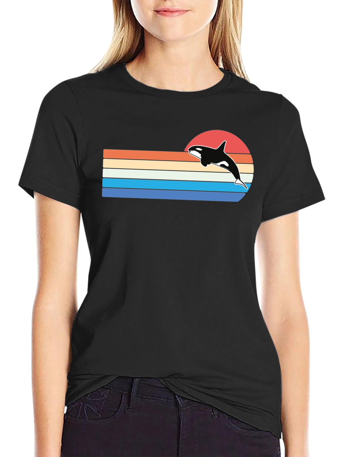 Retro Orca Sunset T-Shirt - Black