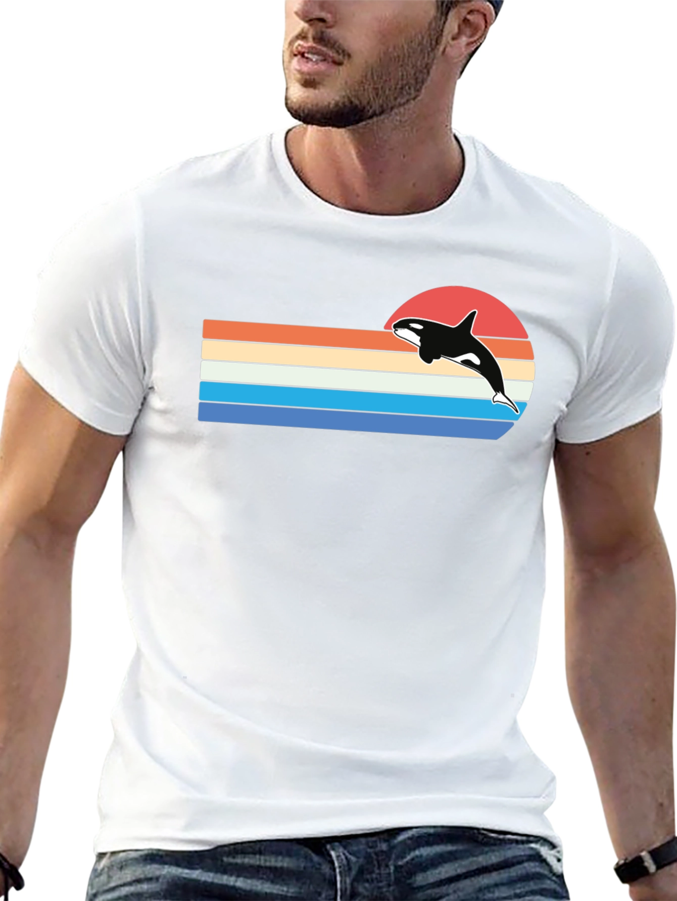 Retro Orca Sunset T-Shirt - Black