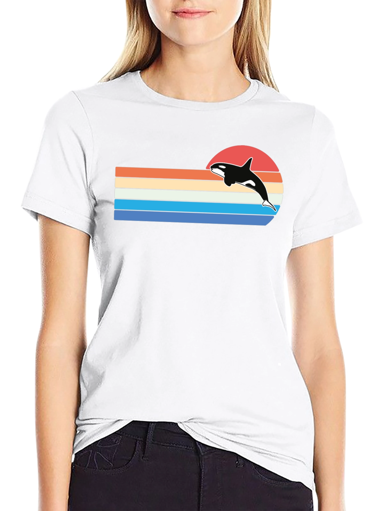 Retro Orca Sunset T-Shirt - Black
