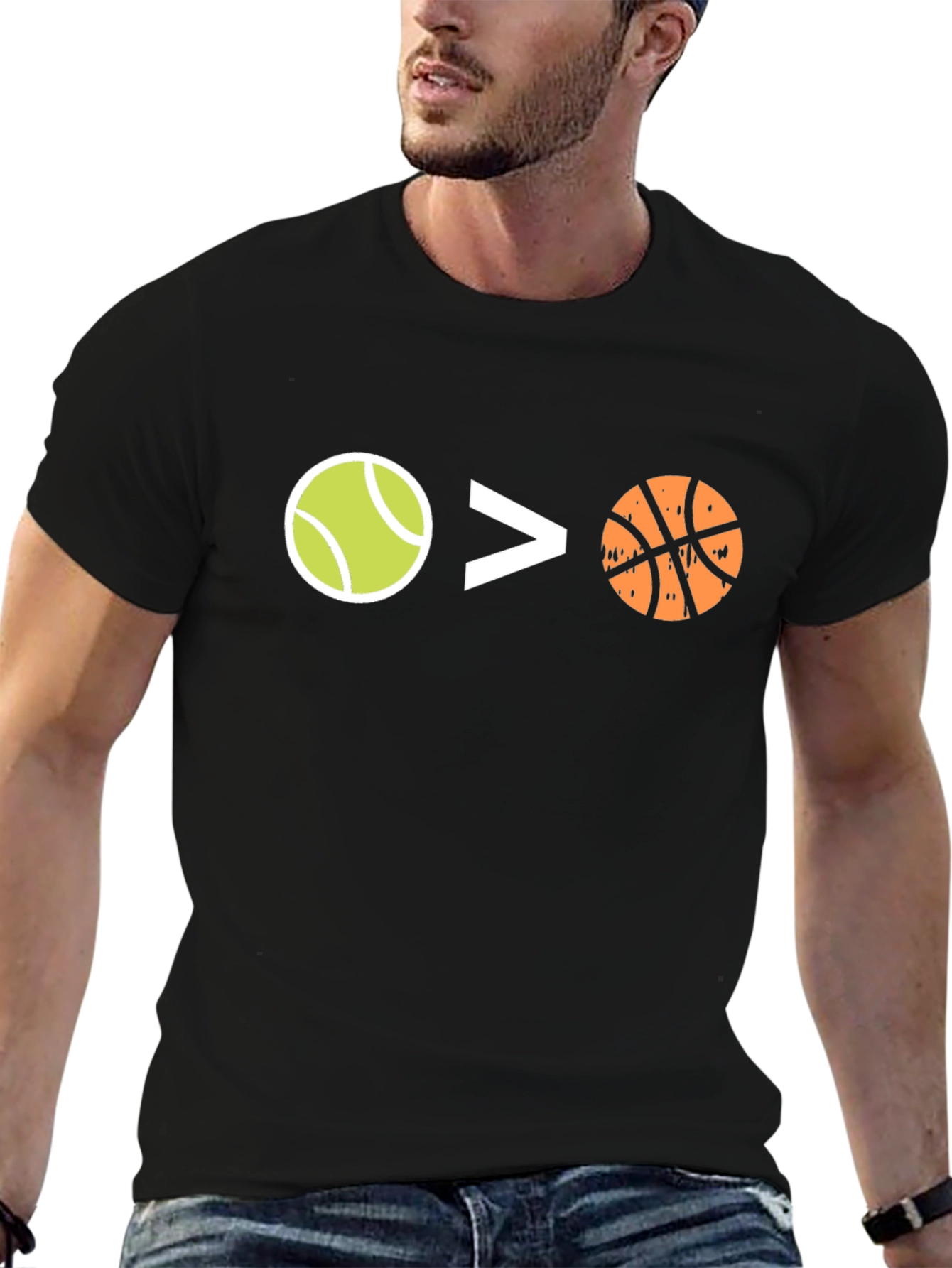 Tennis > Basketball Black Graphic Tee