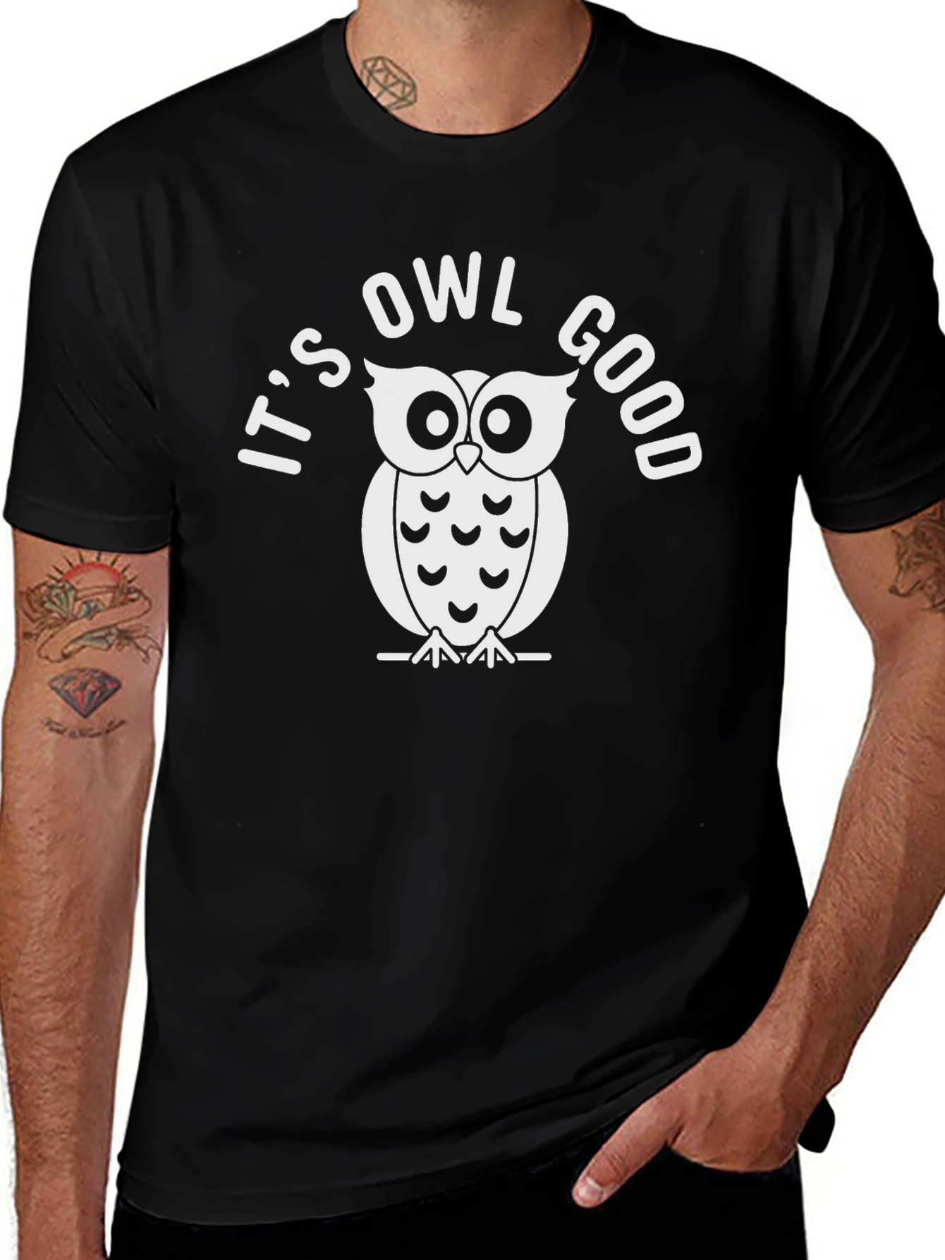 Its Owl Good Black Cotton Graphic Tee