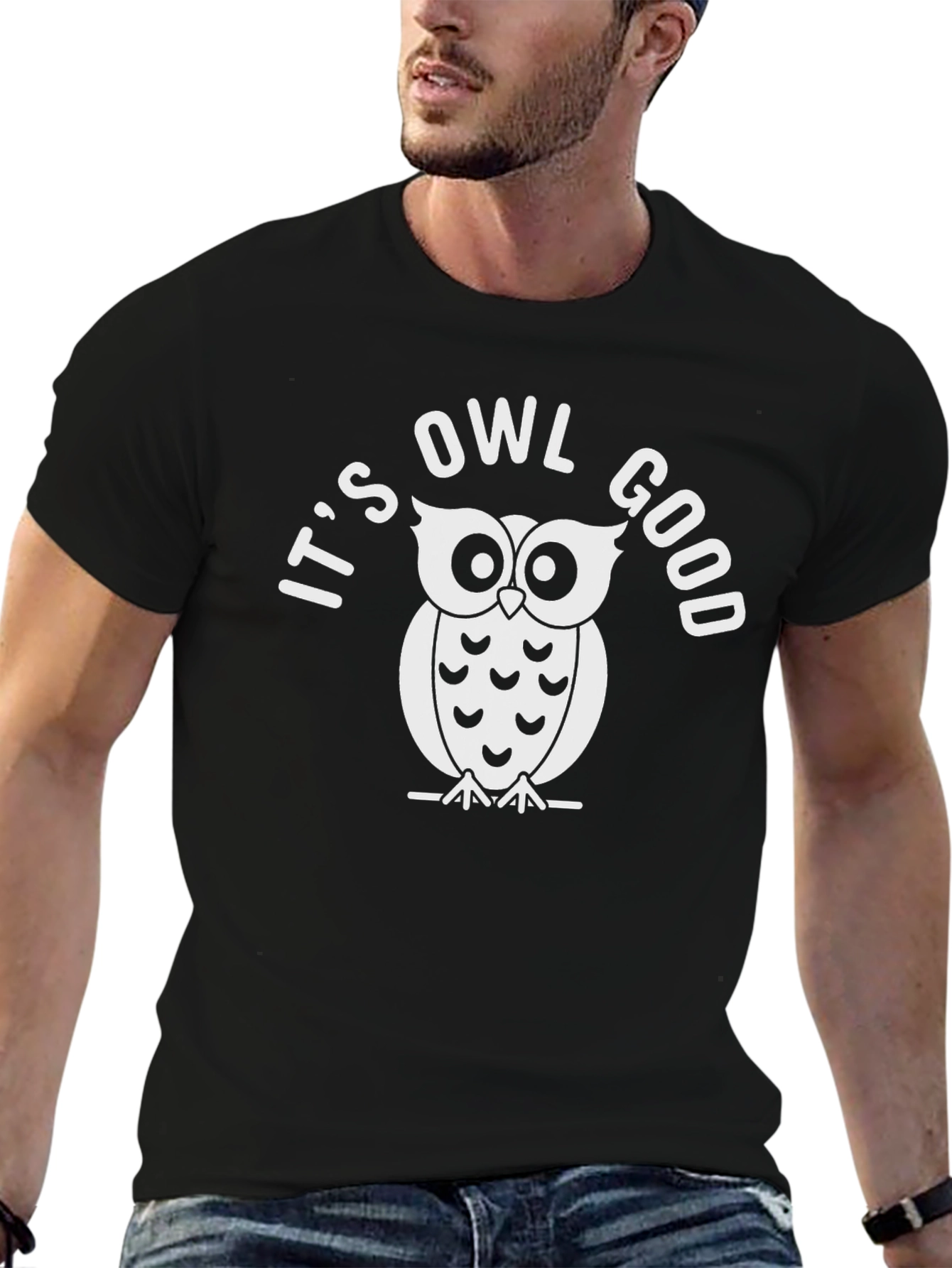 Its Owl Good Black Cotton Graphic Tee