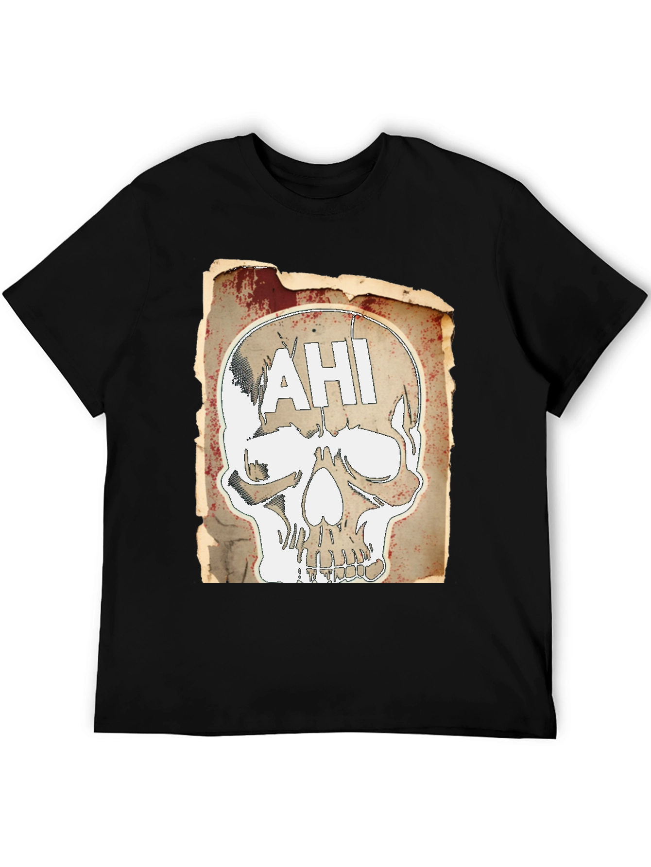 Edgy AHI Skull Graphic Black T-Shirt