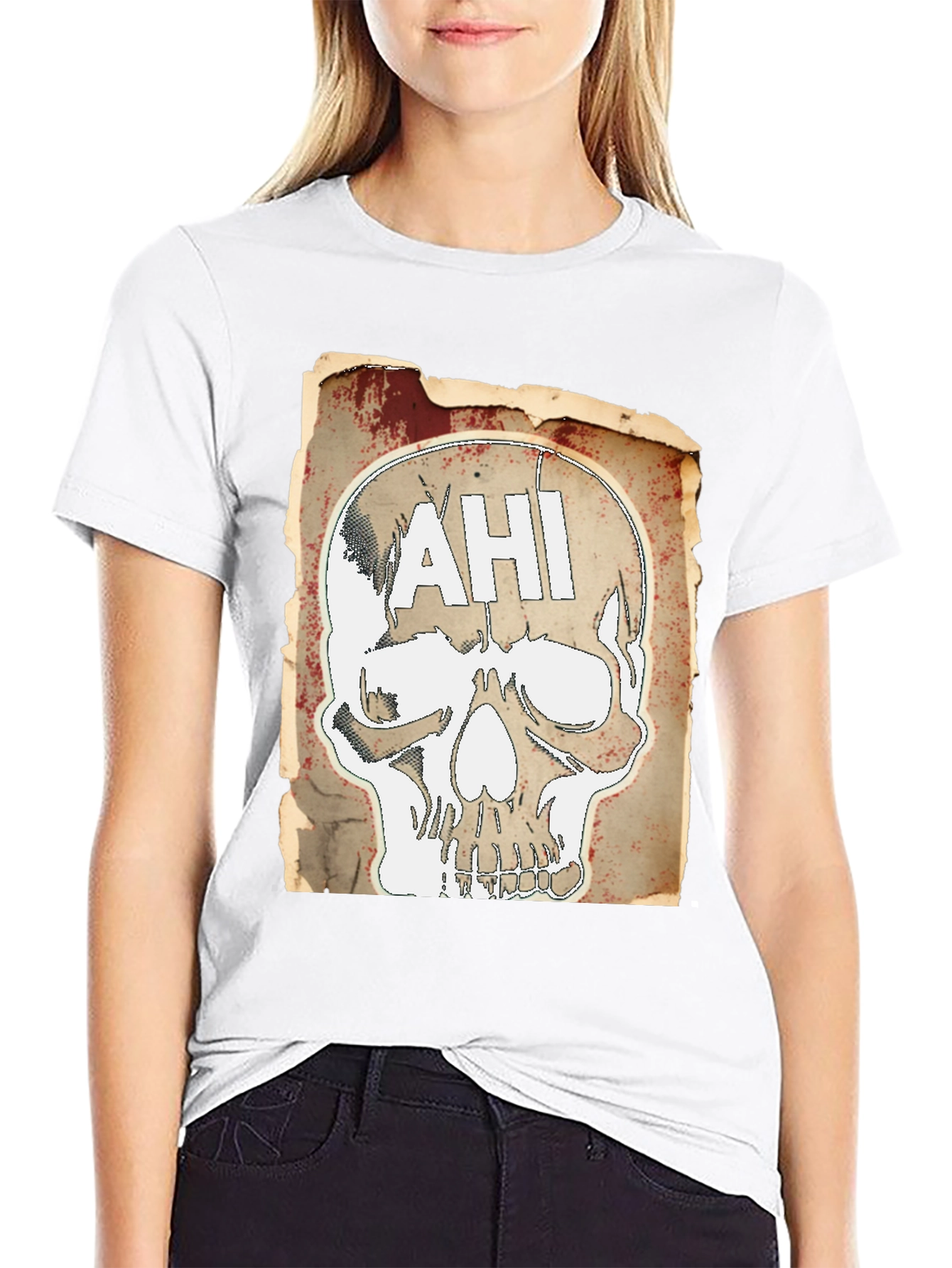 Edgy AHI Skull Graphic Black T-Shirt