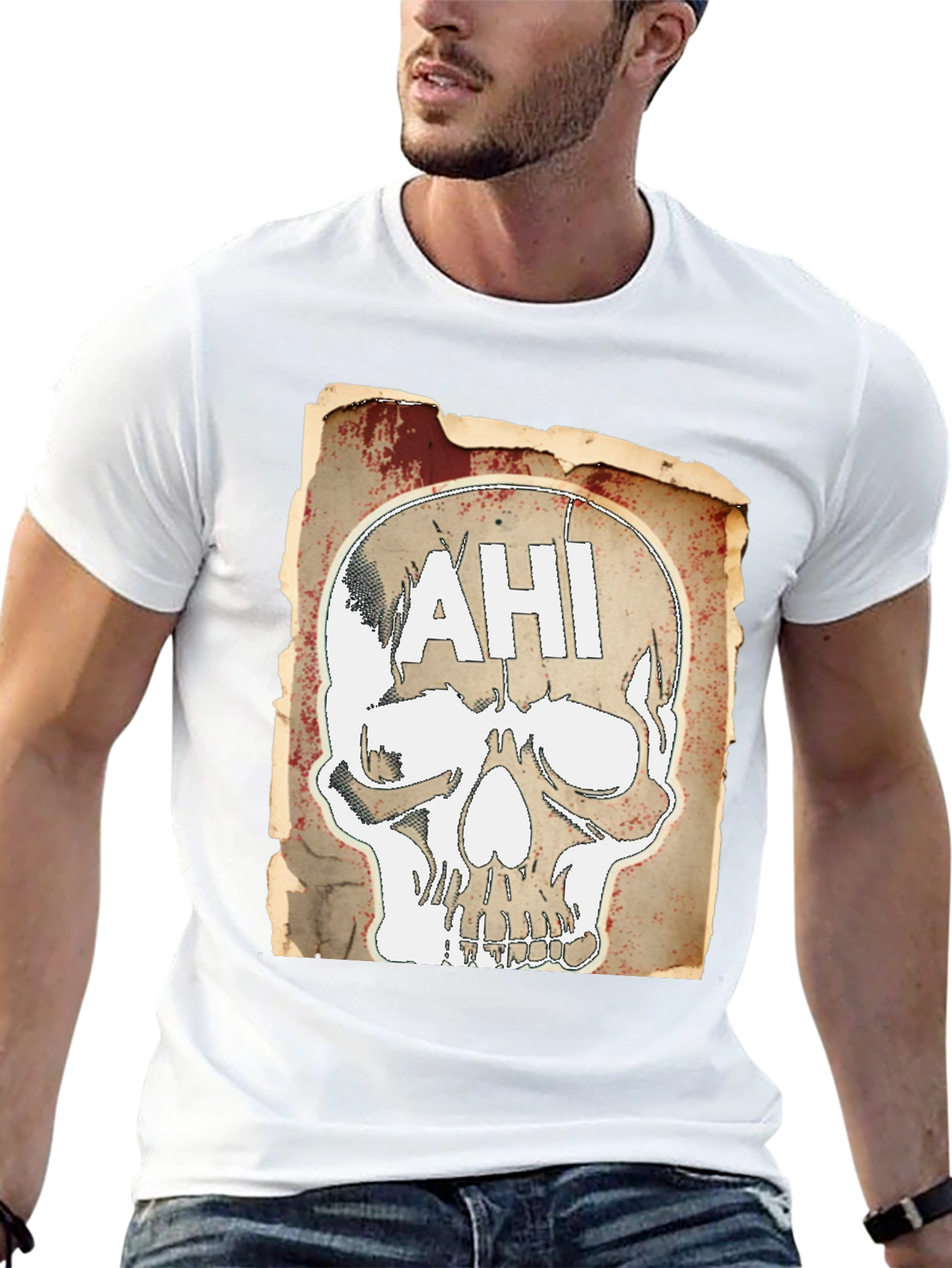 Edgy AHI Skull Graphic Black T-Shirt