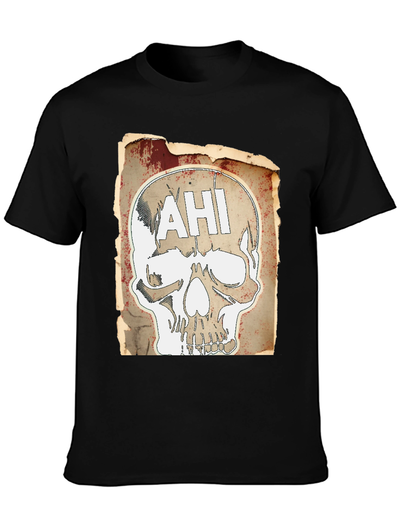 Edgy AHI Skull Graphic Black T-Shirt