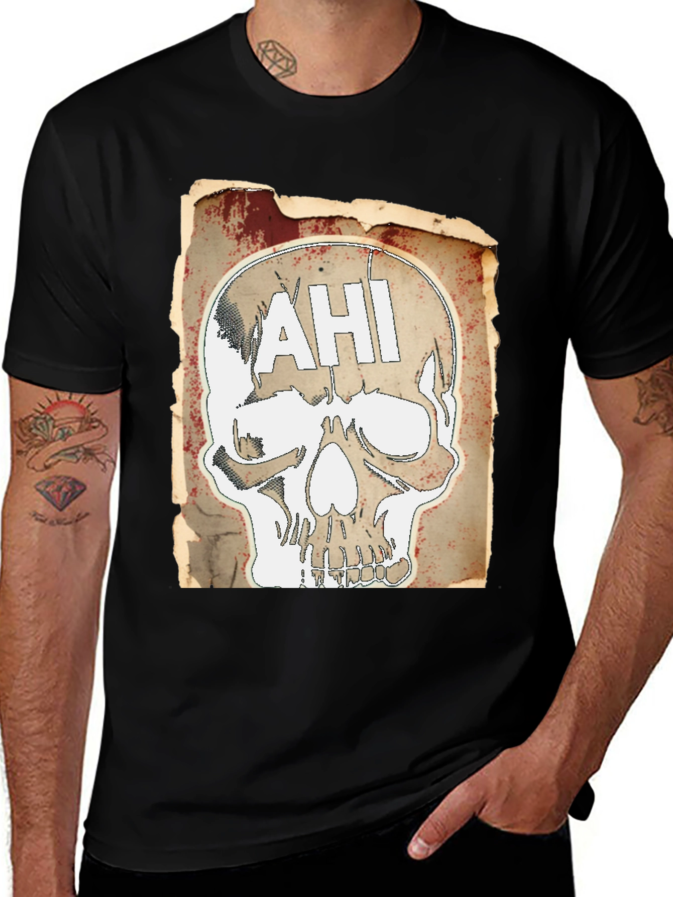 Edgy AHI Skull Graphic Black T-Shirt