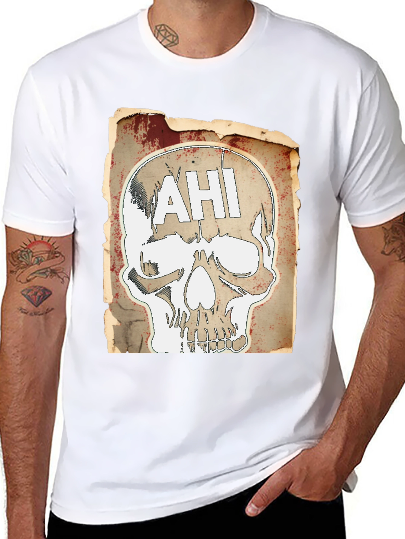 Edgy AHI Skull Graphic Black T-Shirt