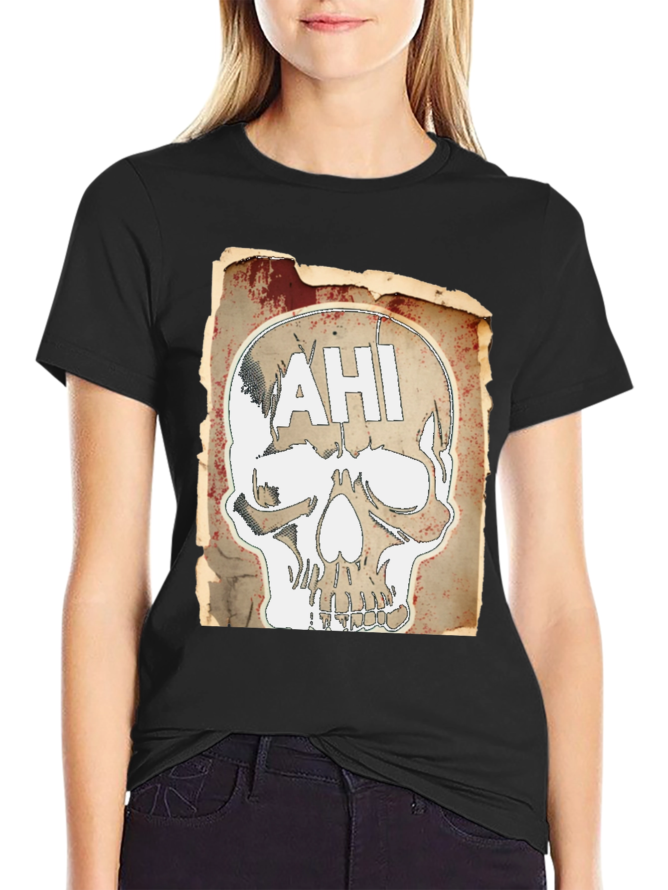 Edgy AHI Skull Graphic Black T-Shirt