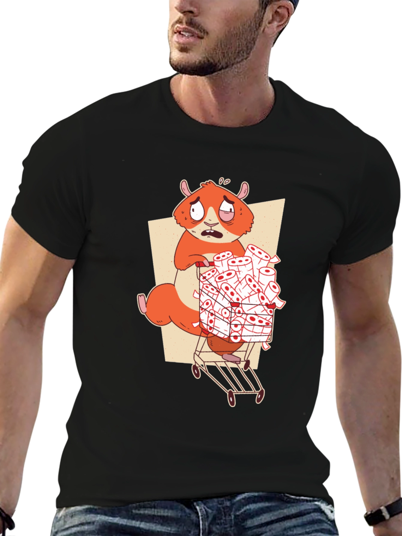 Hamster Toilet Paper Hoarder Black T-Shirt