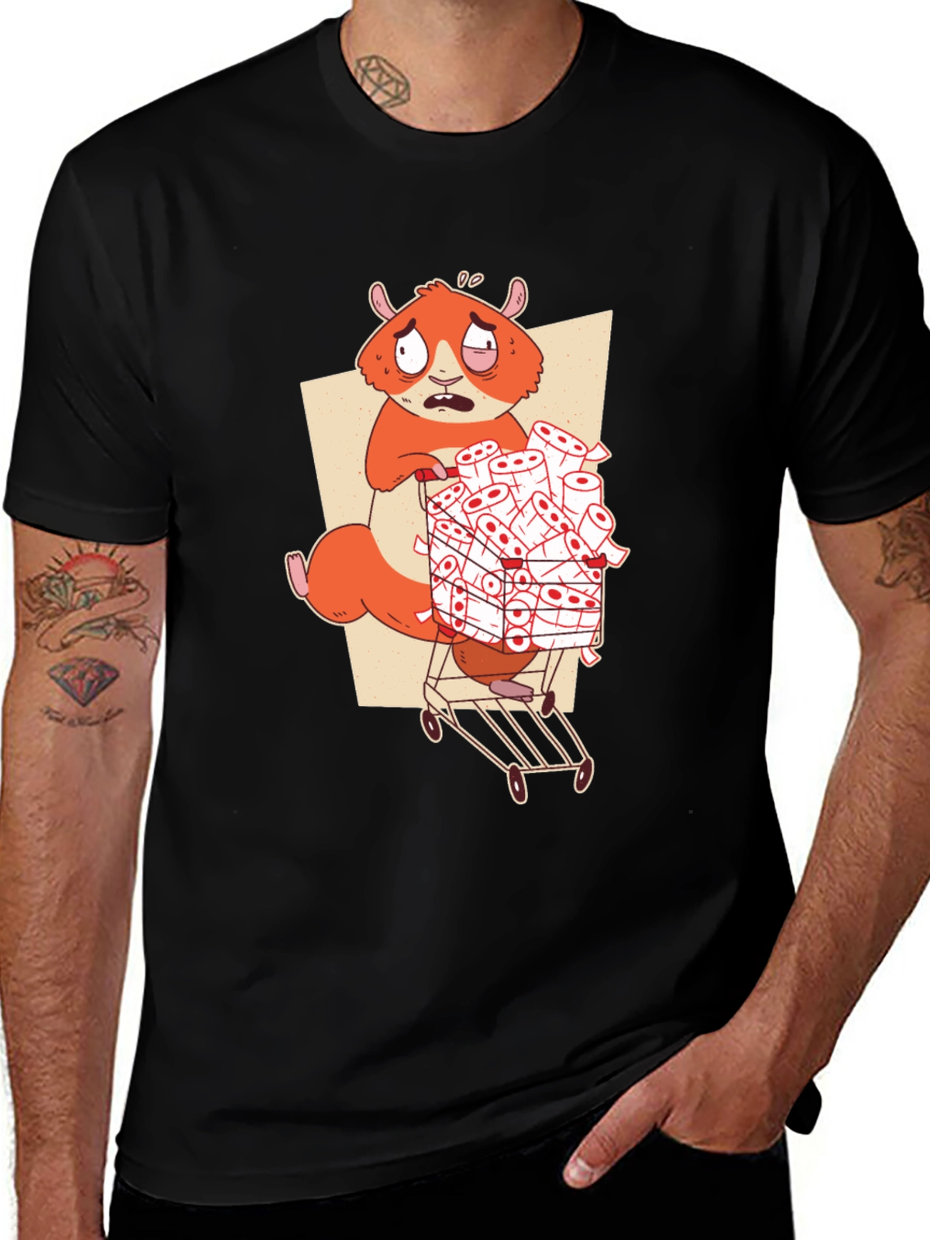 Hamster Toilet Paper Hoarder Black T-Shirt