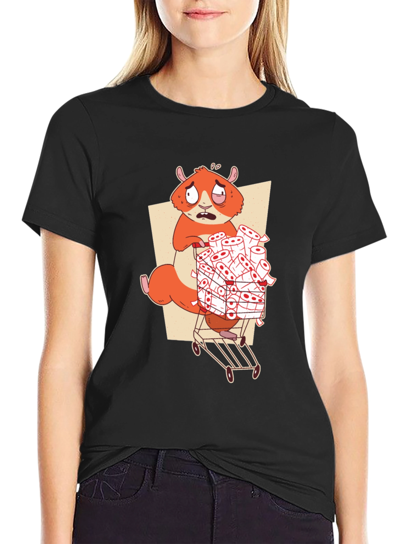 Hamster Toilet Paper Hoarder Black T-Shirt